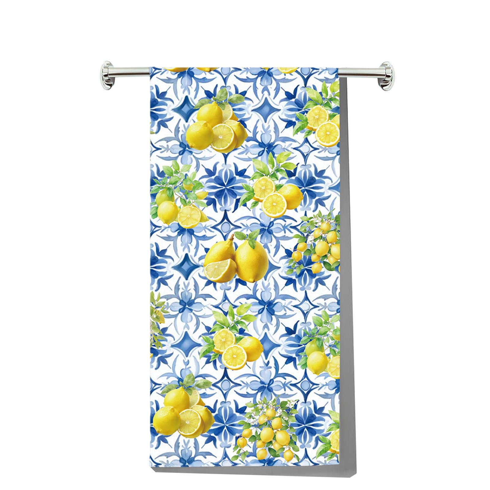 Serviette italienne à carreaux bleus et citrons MYSOMY pour décoration de cuisine