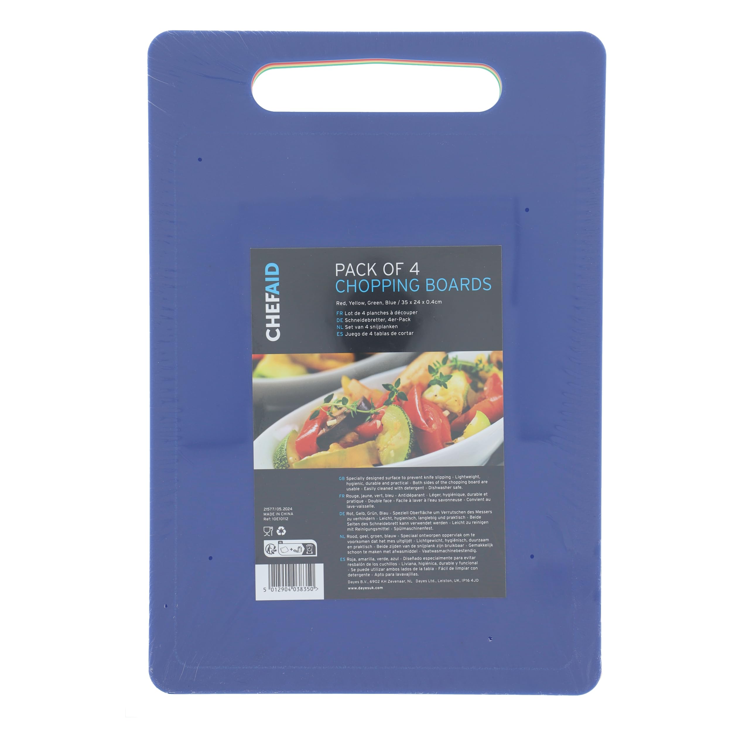 Chef Aid Multi Colour Chopping Board Set, Multipurpose Anti-Slip Surface, Easy to Clean and Dishwasher Safe with Handle, Pack of 4 Cutting Boards Each Measuring 35cm x 25cm