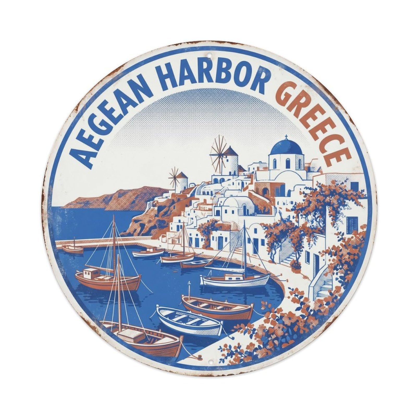 Vintage Travel Aegean Harbor Greece Island Metal Tin Sign