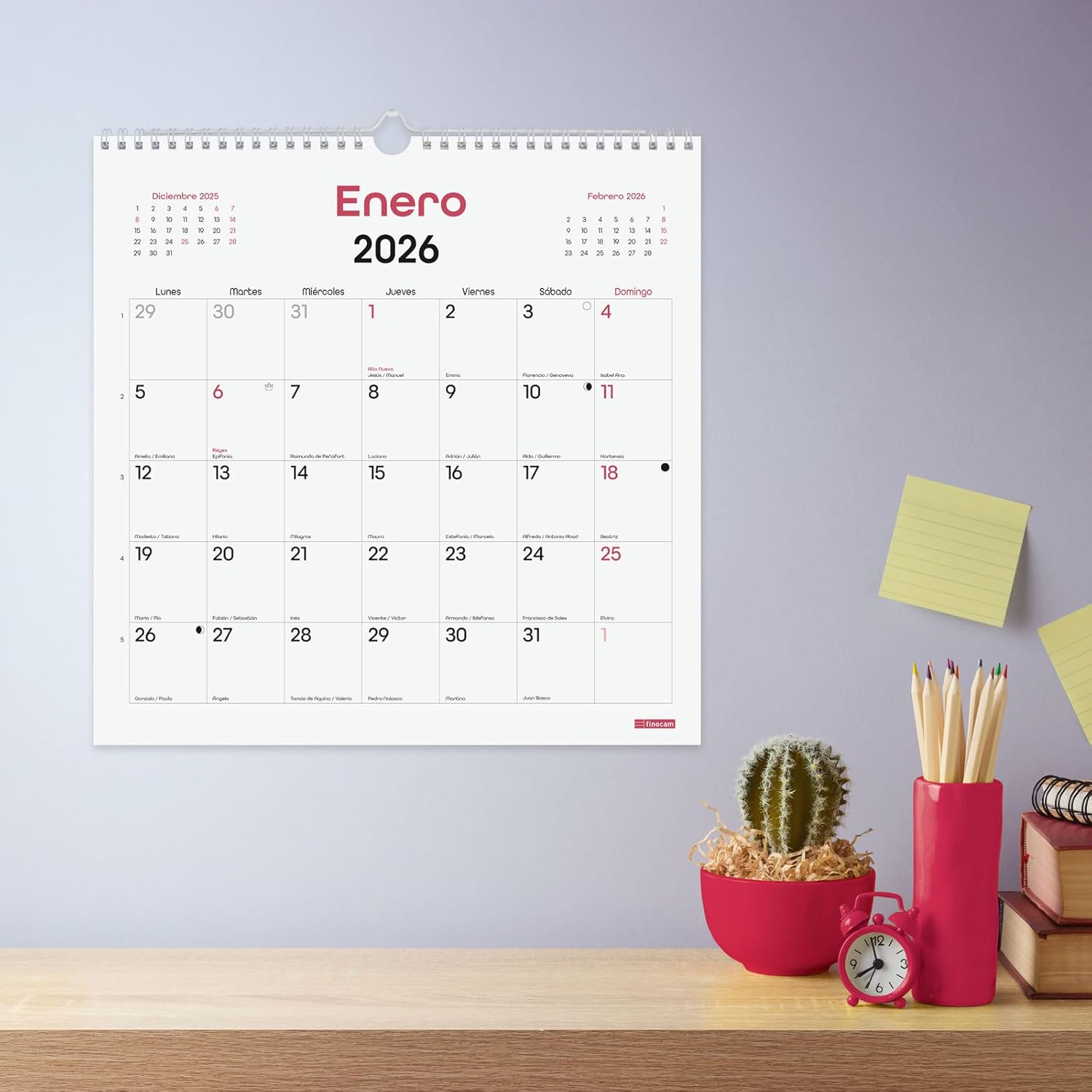 Finocam - Wall Calendar 2026 Month to View January - December 2026 (12 Months) | Calendar 2026 to Write Down | Chic Monthly Planner - White - Spanish