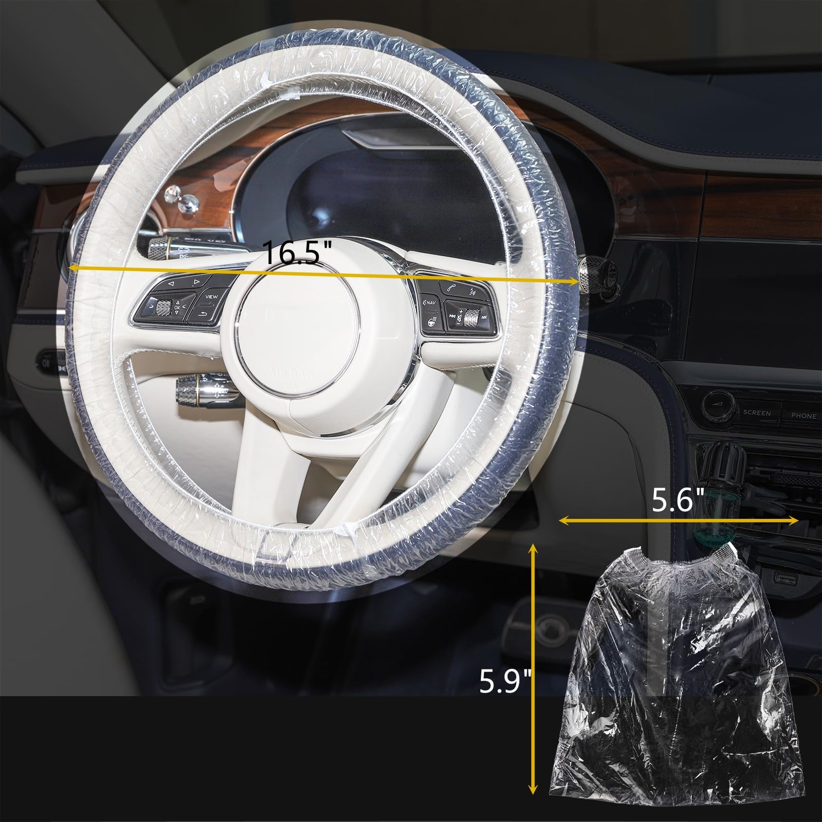 Lawei Sef of 400 Disposable Steering Wheel Covers and Gear Selector Shifter Knob Covers, Universal Plastic Transparent Car Steering Wheel Covers with with Elastic Bands, Disposable Gear Shift Cover