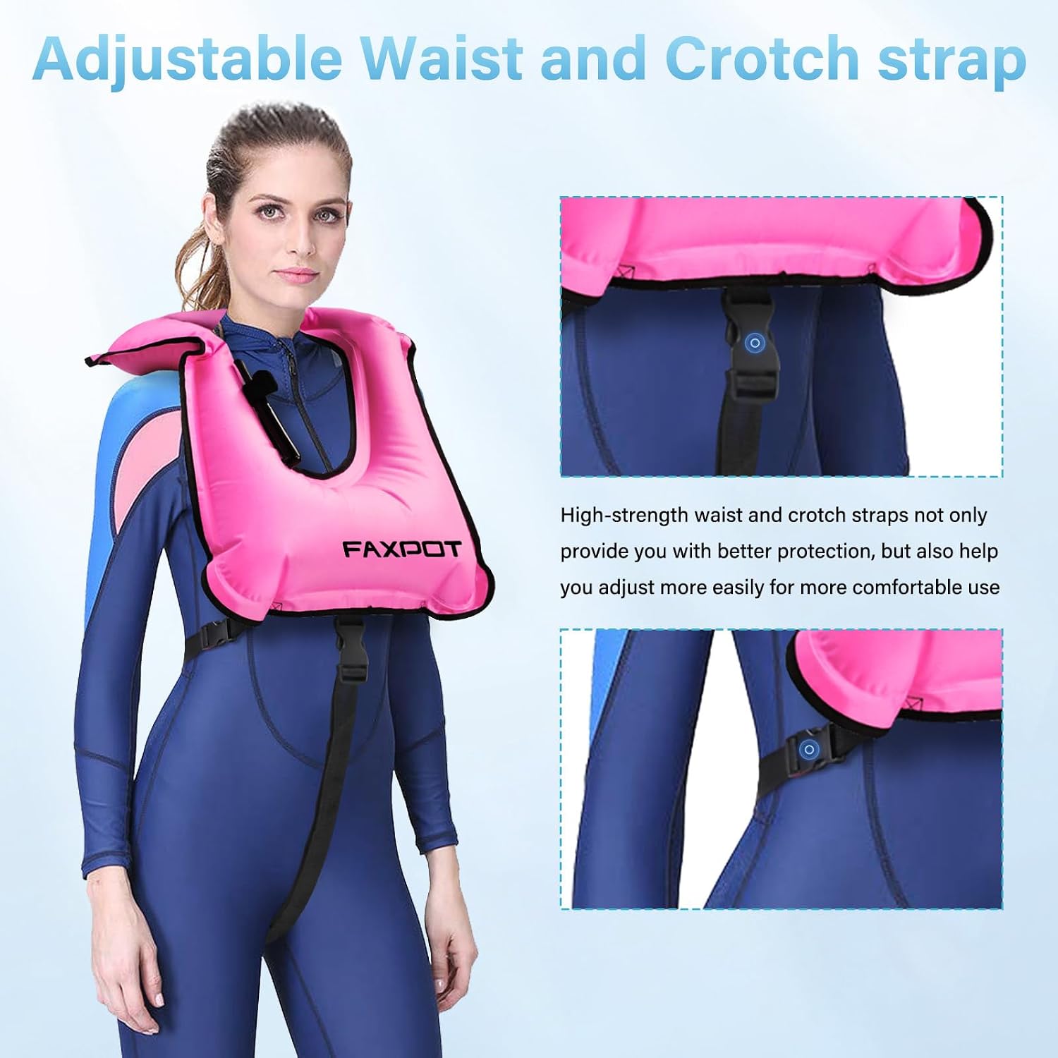 Snorkel Vest, Adults Portable Kayaking Buoyancy Inflatable Swim Vest Jackets, Diving Surfing Adjustable Snorkeling Vest Swimming Jacket for Outdoor Water Sports Fun Safety image 4