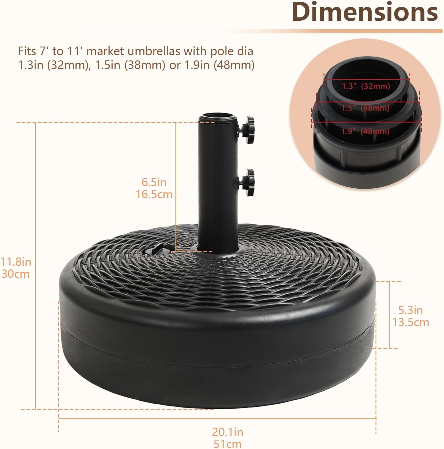 C-Hopetree 70 lb Heavy Duty Water Fillable Base Stand for Patio Outdoor Market Table Umbrella, Black