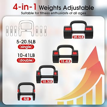 Adjustable Dumbbell Set, 4-in-1 Weights 5-20.5lb Each for Home Gym | 2-in-1 Dumbbell & Kettlebell, Quick Switch 1-Second Lock, Ergonomic Handle with Foam Pads, Space-Saving for Small Spaces