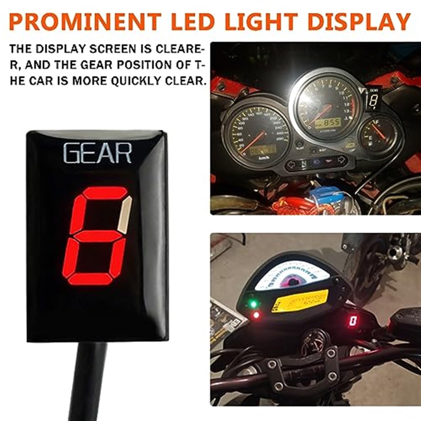 Ganganzeiger Motorradzubehör Ganganzeige 1-6 Level Geschwindigkeitsanzeige, for YZF-R1 YZF R1 YZFR1 1998-2005 2006 2007 2008(Black Orange)
