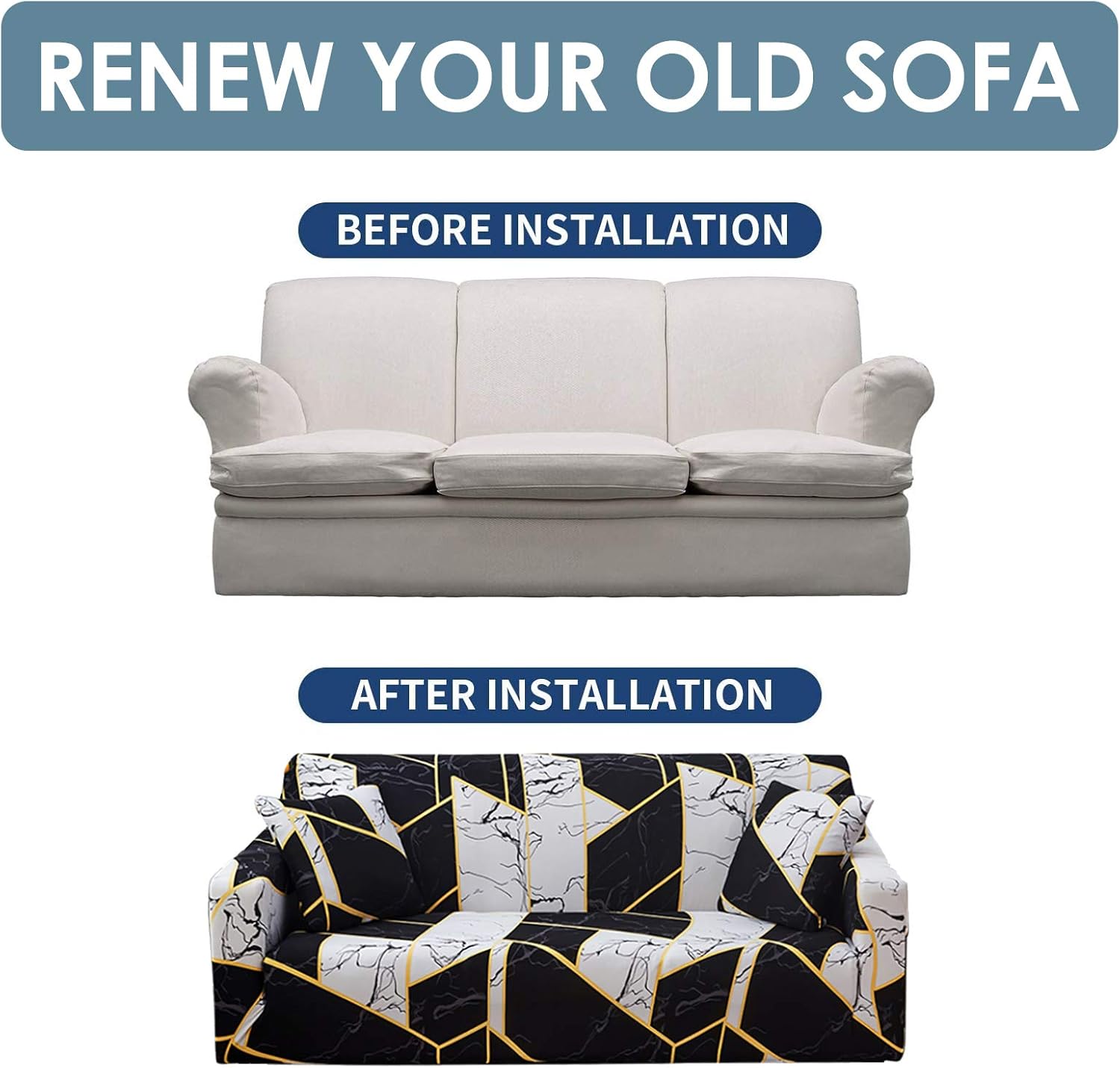 HOTNIU Stretch Sofa Cover Printed Couch Covers Loveseat Slipcovers for 2 Cushion Couches Sofas Elastic Universal Furniture Protector with 1 Pillowcase (Medium, Black Whie Veins : Home & Kitchen