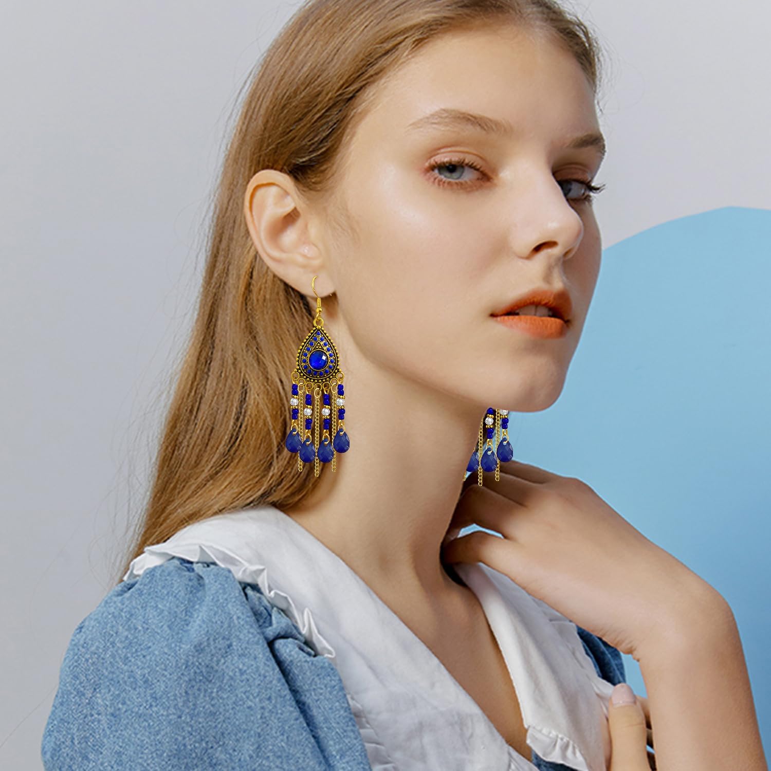 Bohemian Dainty Vintage Gold Crystal Teardrop Chandelier Lightweight Dangle Drop Earrings Retro Alloy Chain Fringe Hook Earrings For Women Jewelry Gifts - Image 3