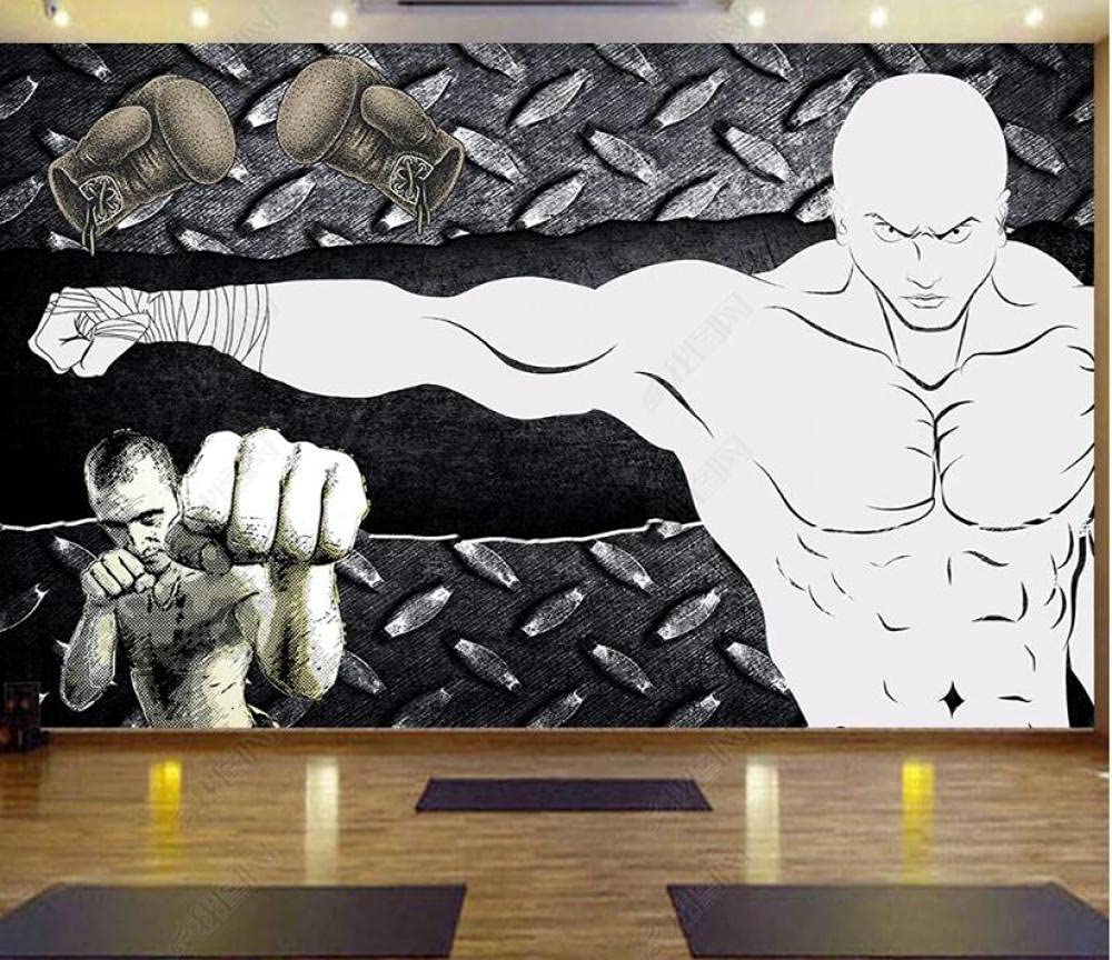 Papel pintado personalizado 3D nostálgico pared de metal deportes Fitness Club boxeo foto mural papel tapiz 3D cartel decoración de pared papel tapiz-400 * 280cm