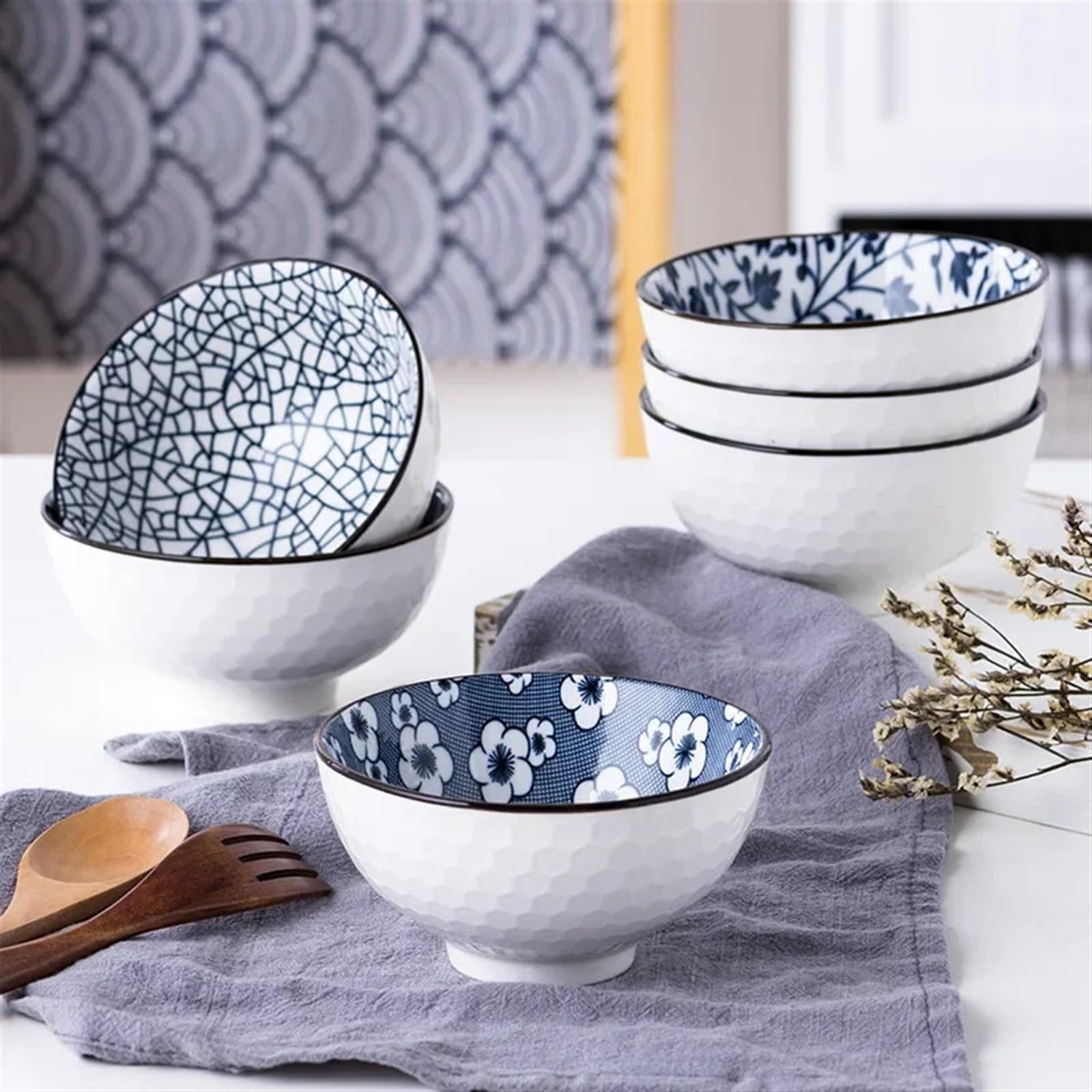 Keramikschale Keramik Müsli Schüssel Set Dessert Salat Snack Schüssel Küche Nudel Schüssel Geschirr Set Mikrowelle Sicher(Two Bowls)