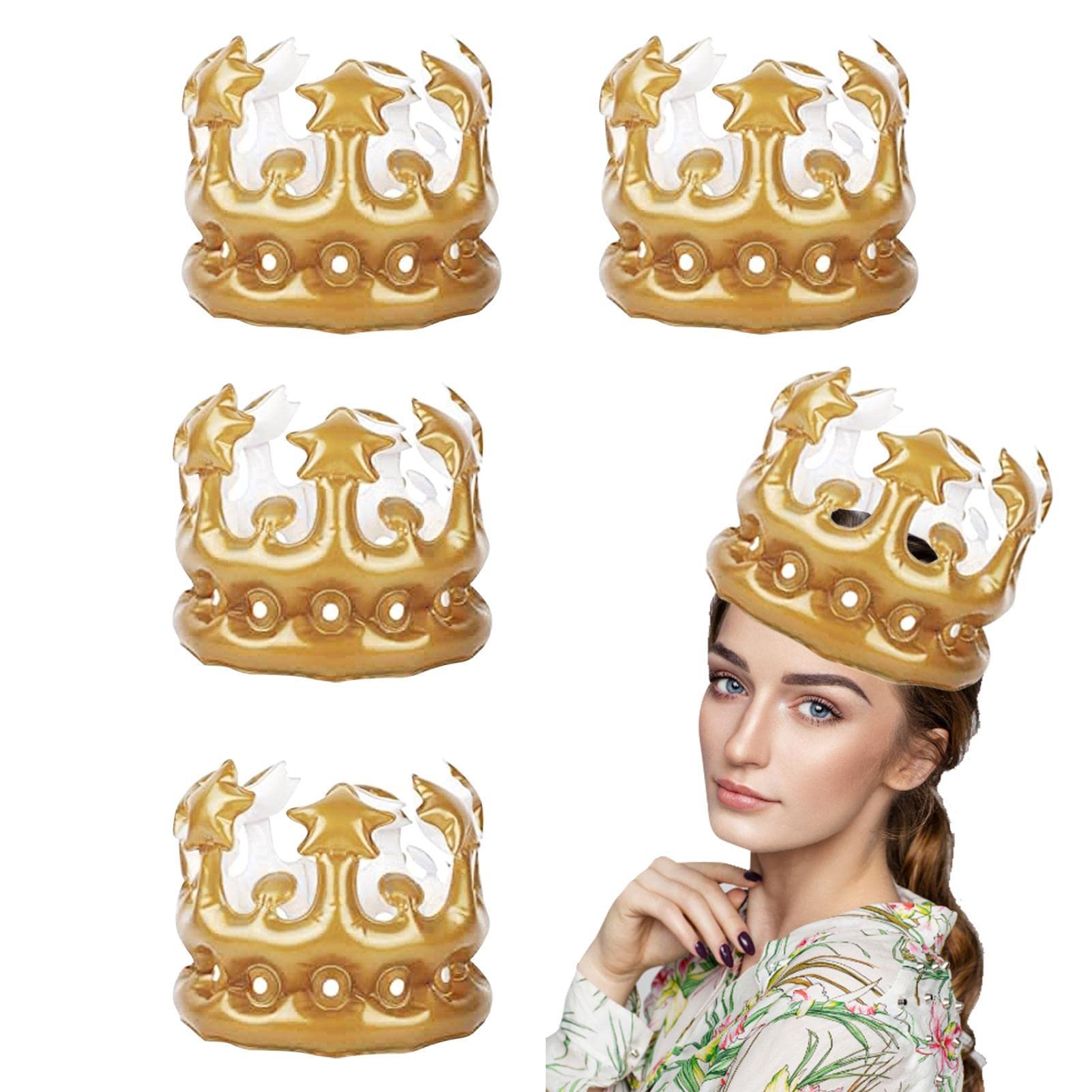 Rianpesn Inflatable King Crown | Royal Fancy Dress Hen Decorations Crown | Gold Crown For Kings Coronation Decorations, Carnival Costume Accessory Crown