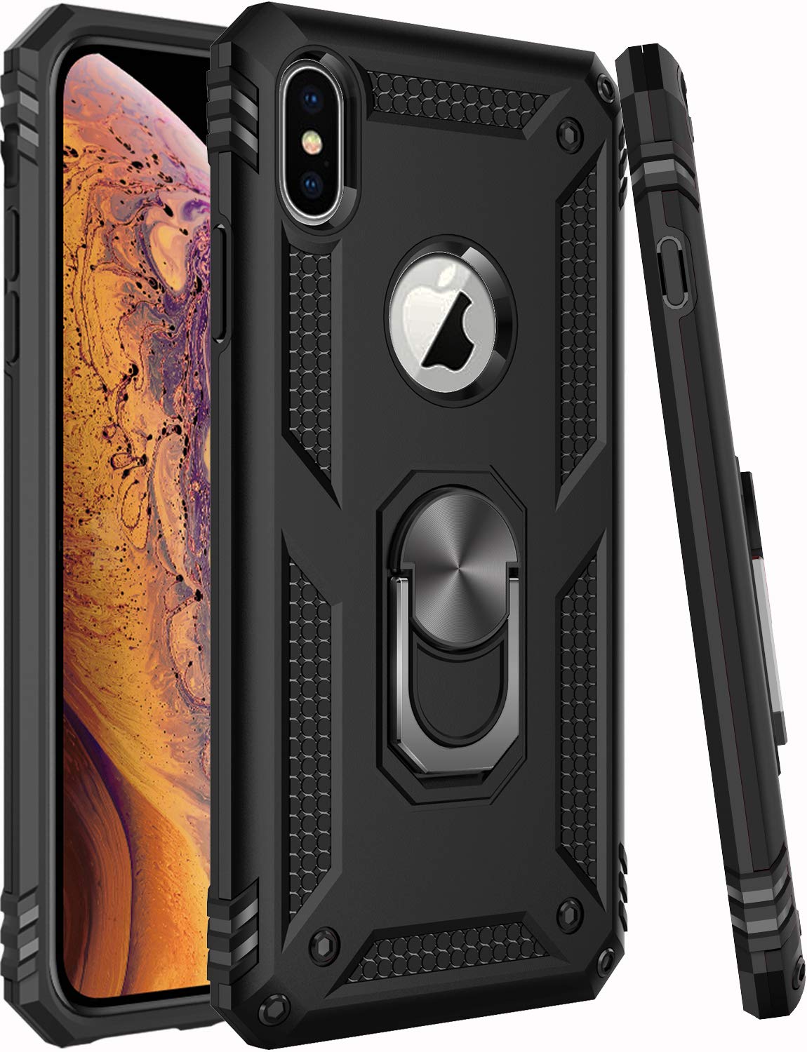 iPhone X Case,iPhone Xs Case,ZADORN 15ft Drop Tested,Military Grade Heavy Duty Armor Protective Cover with Hard PC and Soft Silicone Phone Case for iPhone X/iPhone Xs Black JS-iX-Black