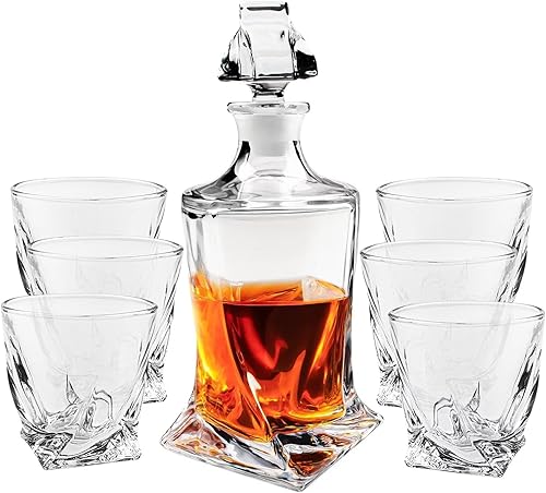 Juego de 7 decantadores de whisky de cristal y vidrio, decantador de whisky trenzado con tapón, juego de decantador de whisky, decantador de licor