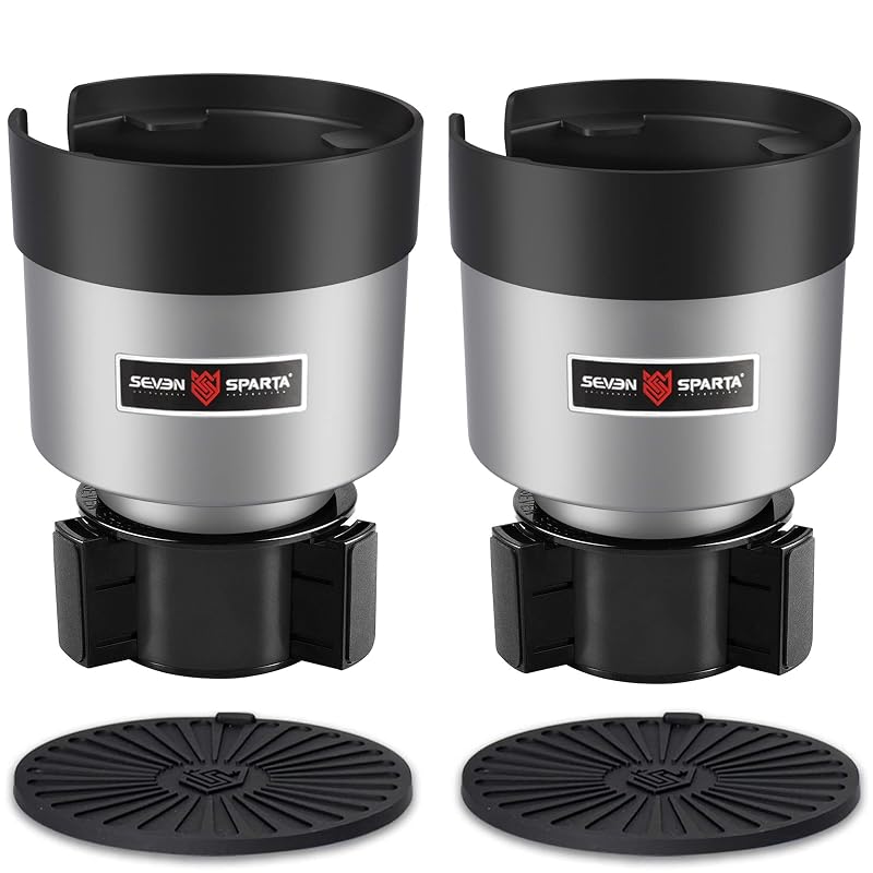 SEVEN SPARTA Expansor e Organizador de Porta-Copos Automotivo com Base Ajustável, Prata, Kit com 2