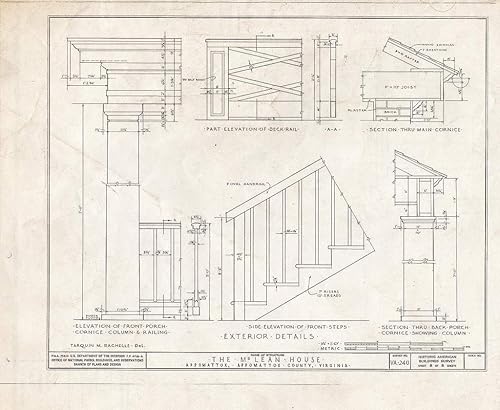 Pictórico histórico Blueprint HABS VA, 6-APPO, 1- (hoja 8 de 8) - McLean House, Appomattox, condado de Appomattox, VA 20 x 16 pulgadas.