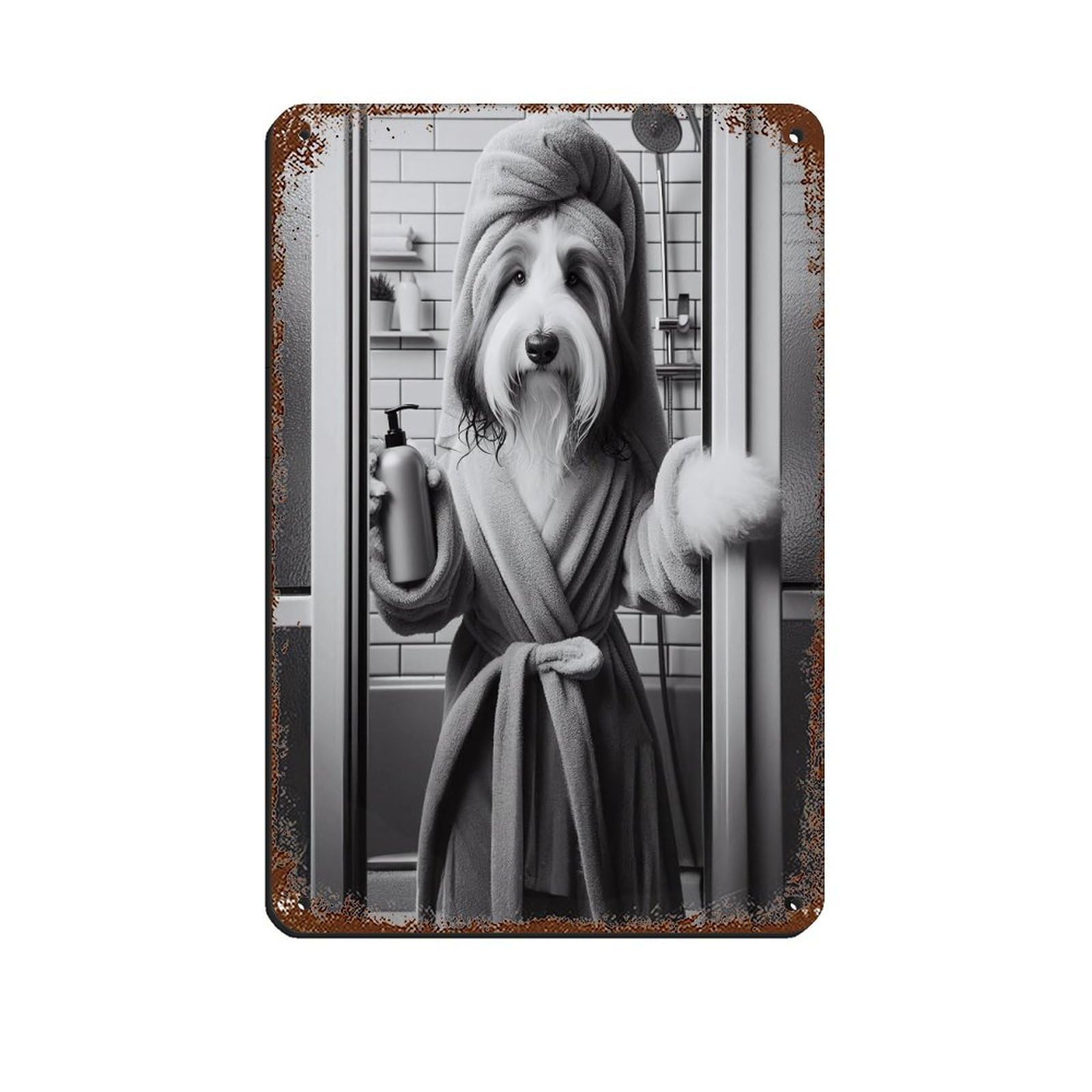 Lxwnze 20L X 30W Cm Bearded Collie Bathroom Art Poster Tin Sign Vintage Metal Pub Club Cafe Bar Home Wall Art Decoration Poster Retro 8X12inch(20X30cm)