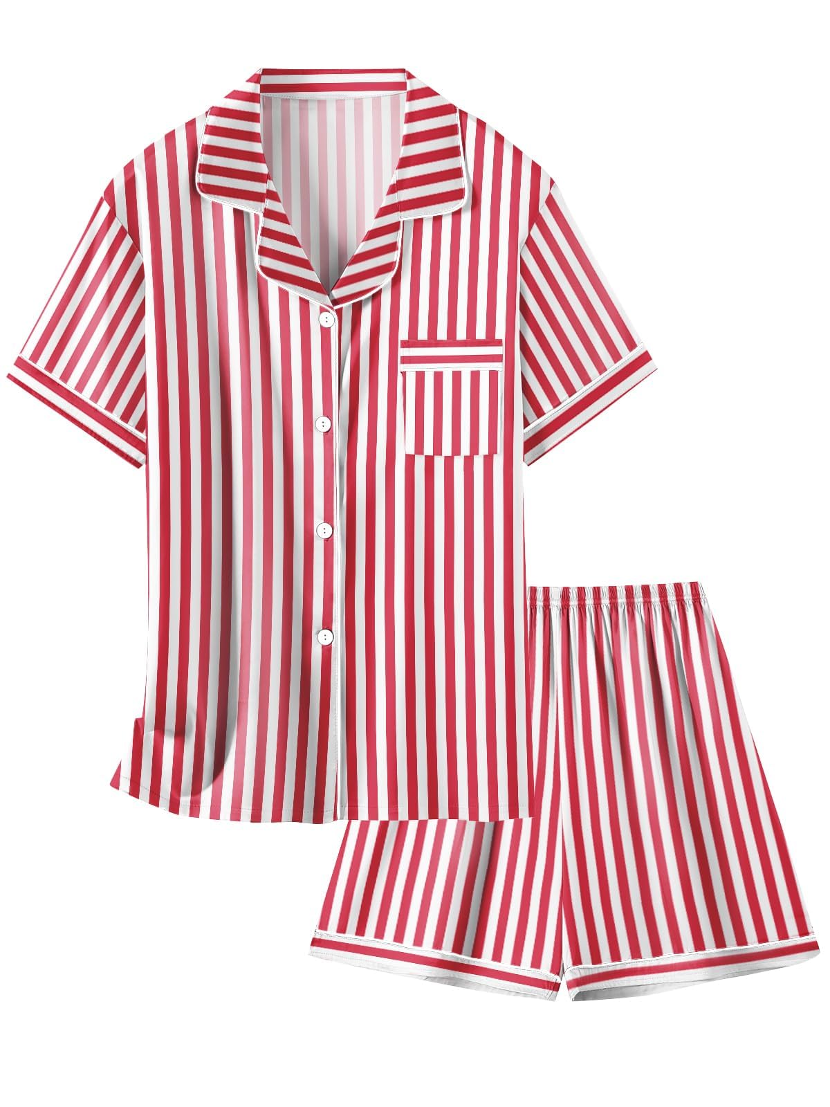 Girls &amp; Womens Satin Pajamas Set, Silk Button-Down Sleepwear 2 Piece Nightwear, 3 Years - Women XXL