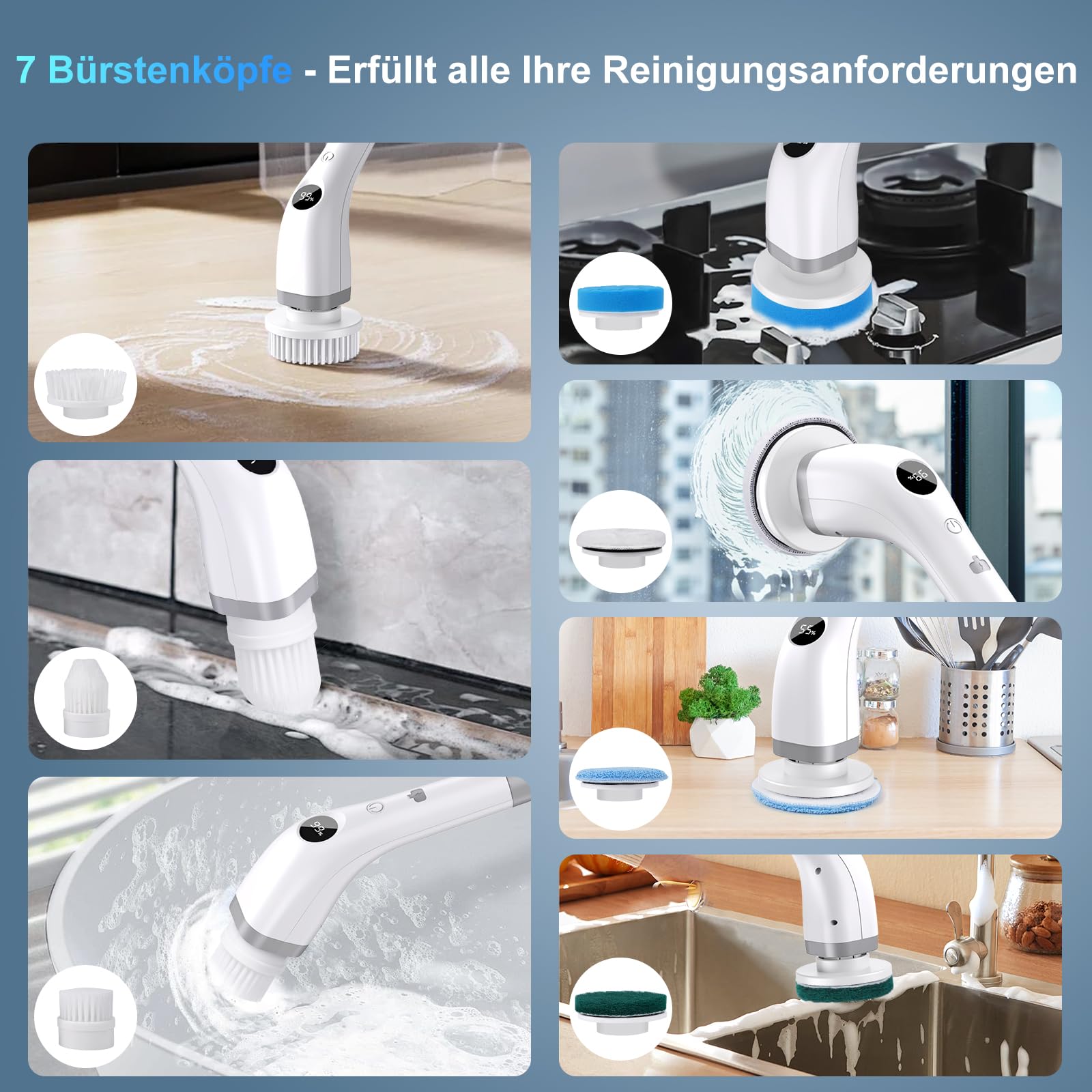 Electric Cleaning Brush, 7-in-1 Cleaning Brush with Adjustable Handle - Image 3