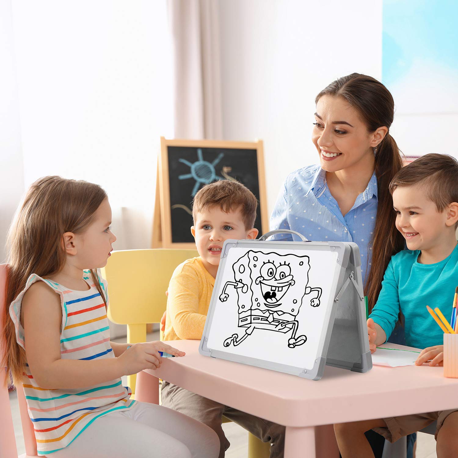 Blukids Double-Sided White Board, 12" X 9" Dry Erase Board Magnetic Whiteaboard For Wall, Hanging Mounted Whiteboard Silver Aluminium Frame For Home, School, Office, Kitchen