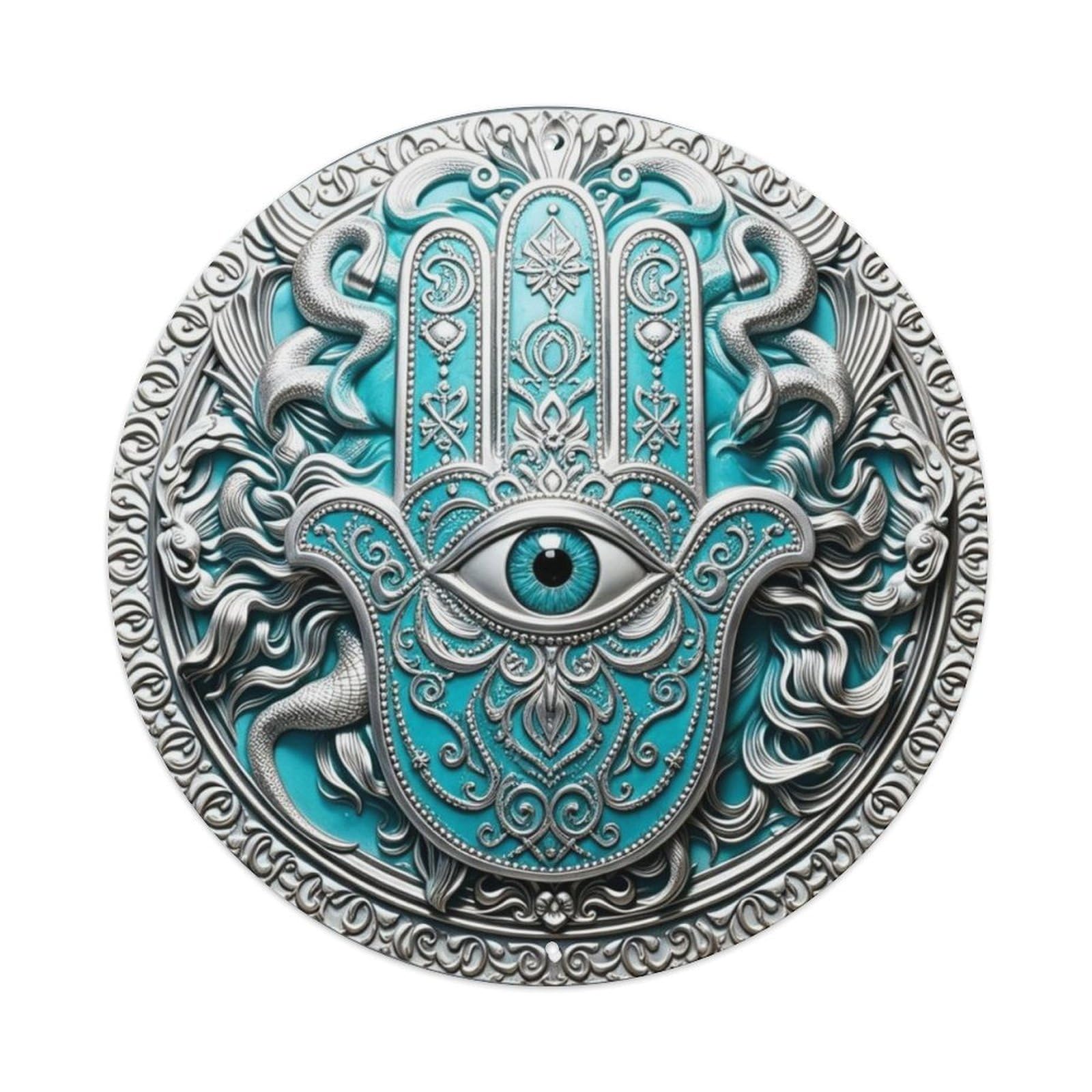Hamsa Hand Evil Eye 3D Embossed Metal Tin Sign Plaque
