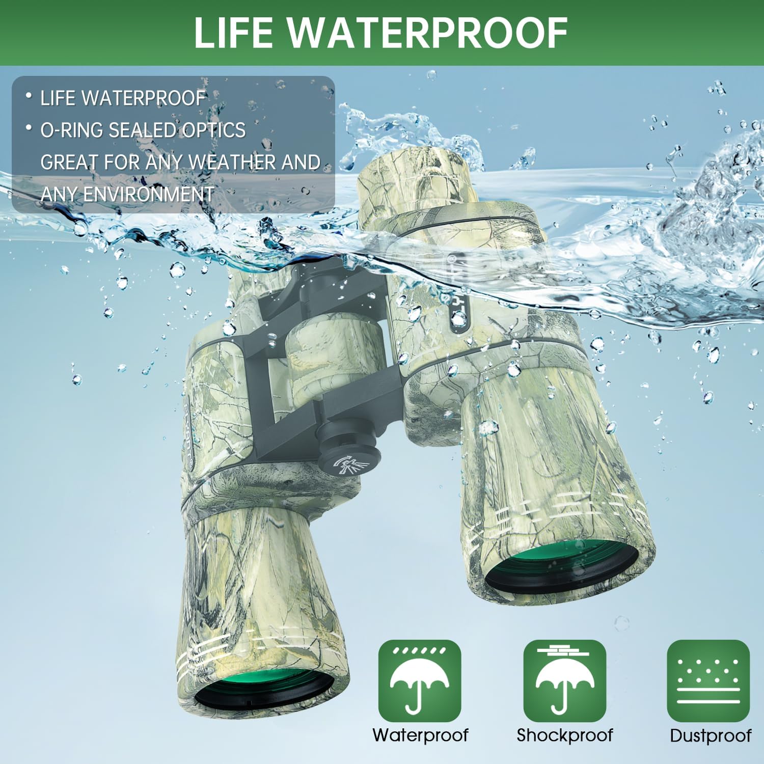 20x50 High Powered Binoculars for Adults, Waterproof Binoculars with Low Light Vision for Bird Watching Hunting Camping Travel Cruise Hiking Sports Stargazing, Unique Gifts for Men