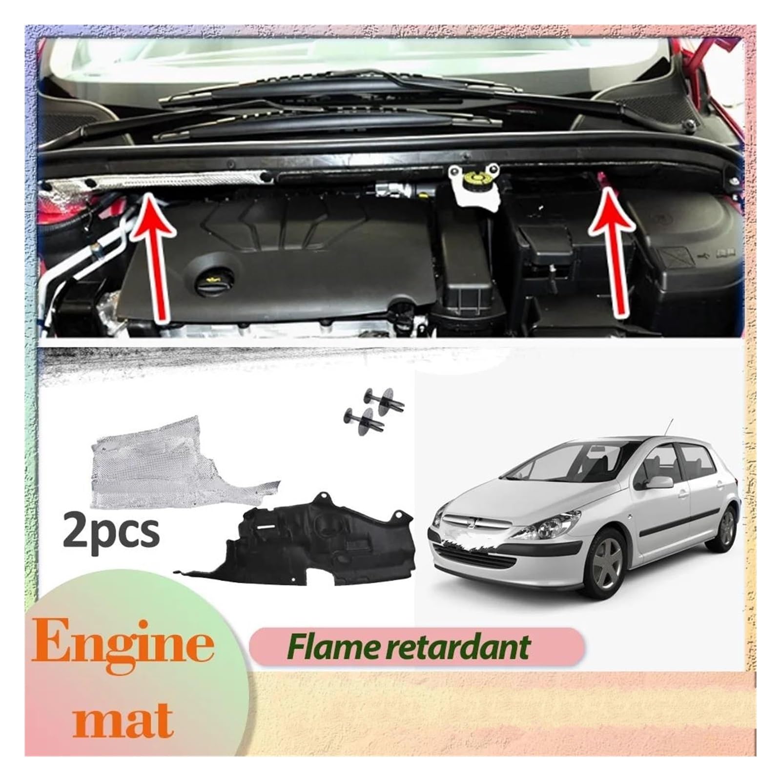 Aislamiento automóviles Motor Coche Cubierta Capó Revestimiento Aislante Inferior Almohadilla Algodón Insonorización Calor Térmica Para Peugeot 307 2001-2014
