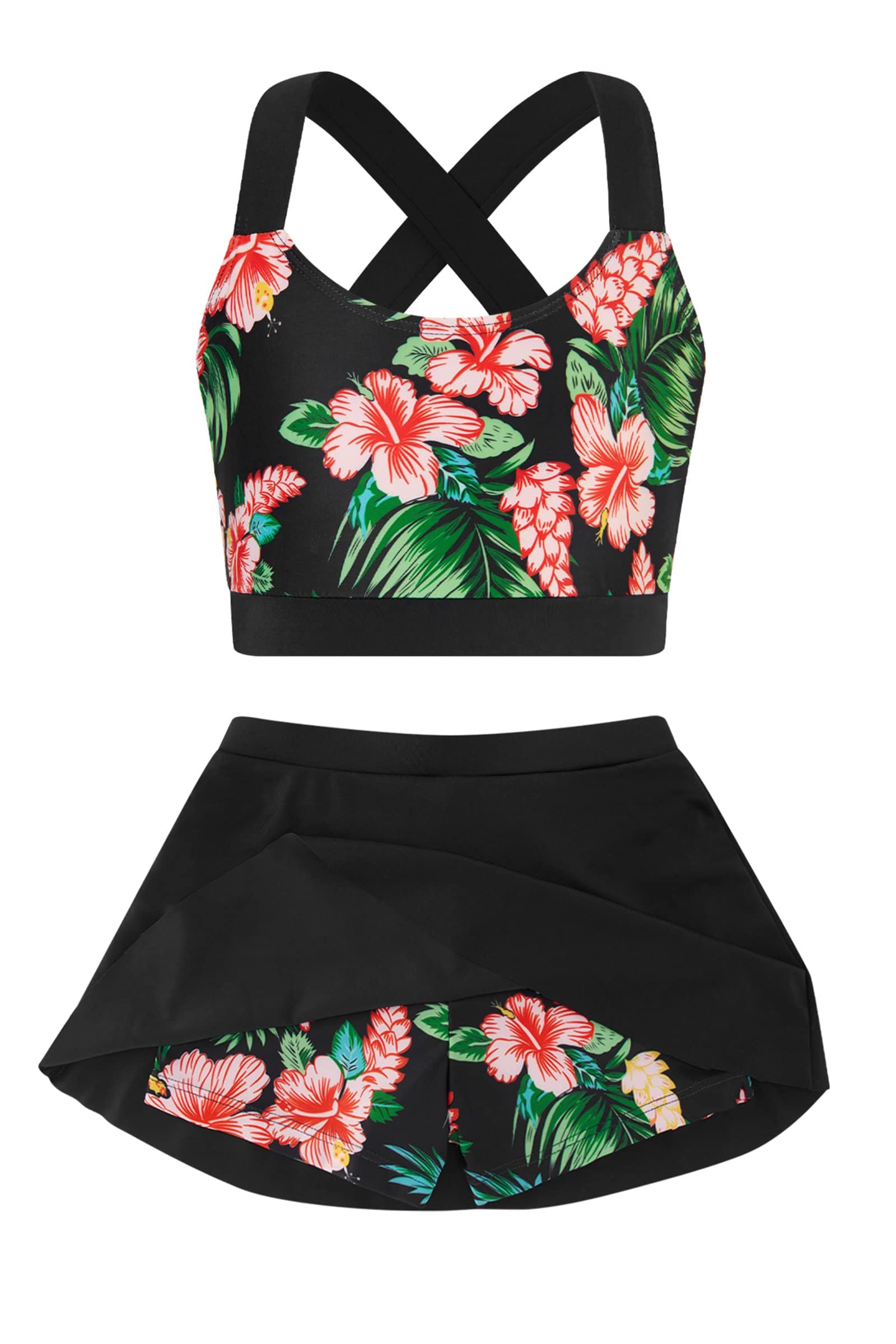 Girls Swimsuit 2 Piece Bathing Suit with Skirted Boyshorts 5-16Y