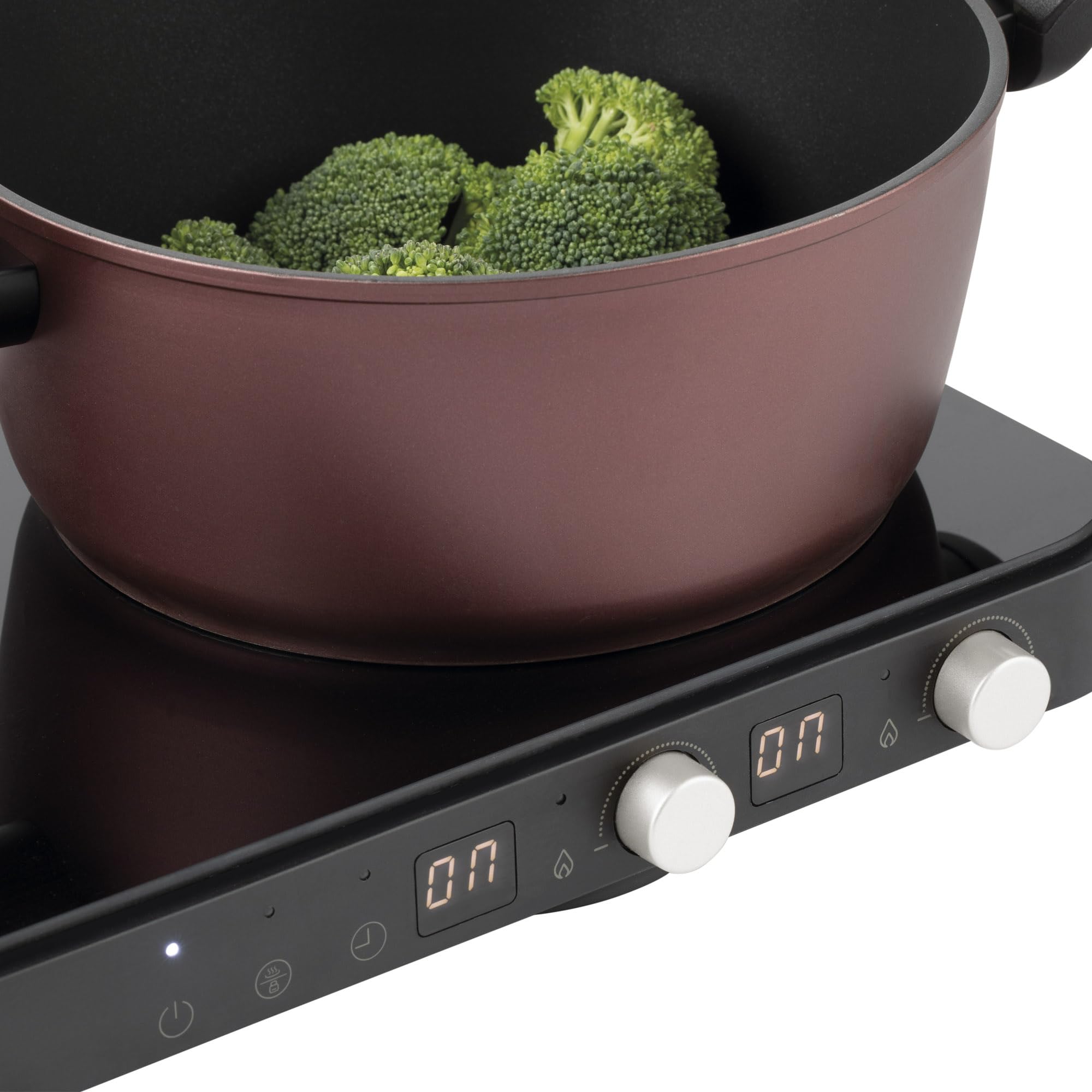 JATA JEVI1470 - Placa Induccion Portatil de 2 Fuegos + Plancha Cocina. 2800 W. Con tapa Antisalpicaduras. Hasta 230ºC. Con Temporizador de 99 minutos.
