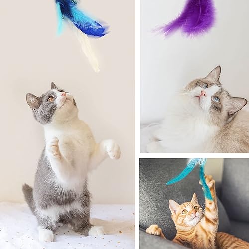 Miniatura 6 de SONGWAY Juego de juguetes interactivos de plumas para gatos, varita retráctil con 6 recambios de plumas con campana, juguetes de varita para gatos