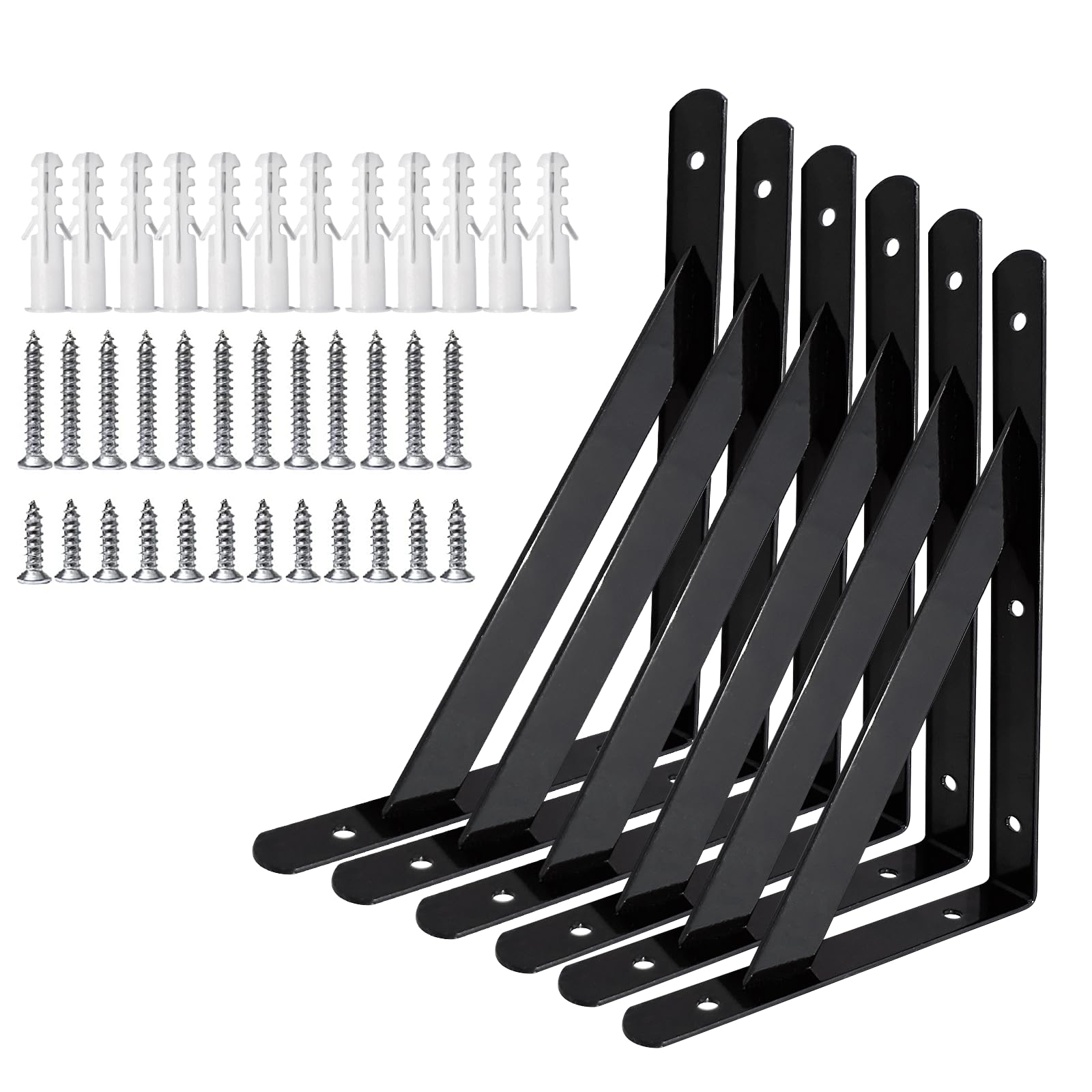 Heavy Duty Shelf Brackets Wall Mount Steel Bracket Wall Brackets for Shelves (Black, 8 x 5 Inch-3 Pairs)