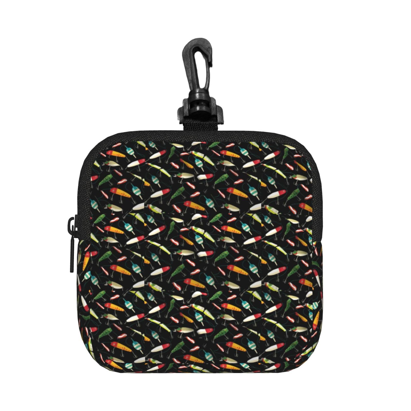 Ercgad Unisex Black Fishing Lure Print Square Storage Bag Travel Toiletry Cosmetic Organizer Pouch Lightweight Reusable