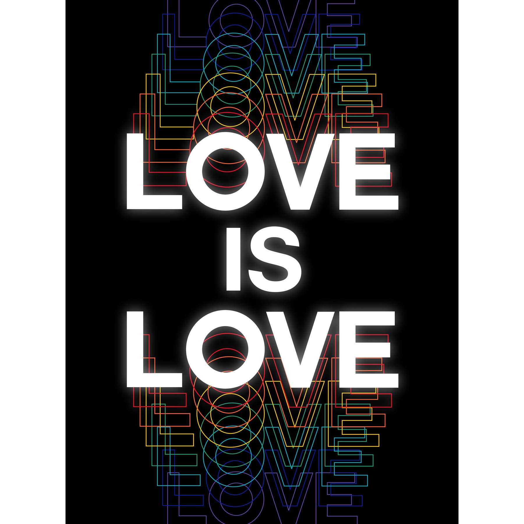 Wee Blue Coo Love Is Love Rainbow Retro Typography Premium Wall Art Canvas Print 18X24 Inch