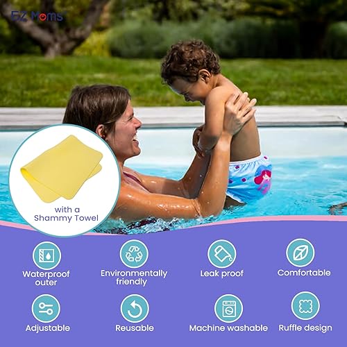 Miniatura 3 de EZ Moms Baby Swim Essentials Bundle - 2 Pack Reusable Swim Diapers and 2 Pack Toddler Arm Floaties (30150 LBS) Set, Large Size Snap Adjustable