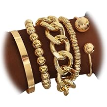IFKM Bracelets for Women, Gold and Silver Stackable Bracelet Collection, Chunky Chain Bracelets, Beaded Bracelets, Cuff Bangles Jewelry Gifts