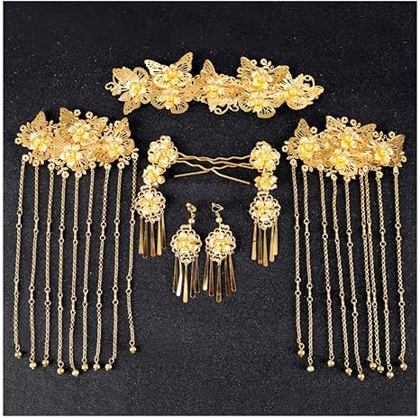 Amazon Co Jp ヘアアクセサリー 結婚式 パーティ 舞台 カラオケ 舞踊 花魁 和装風 髪飾り6点セット びらかん かんざし 服 ファッション小物