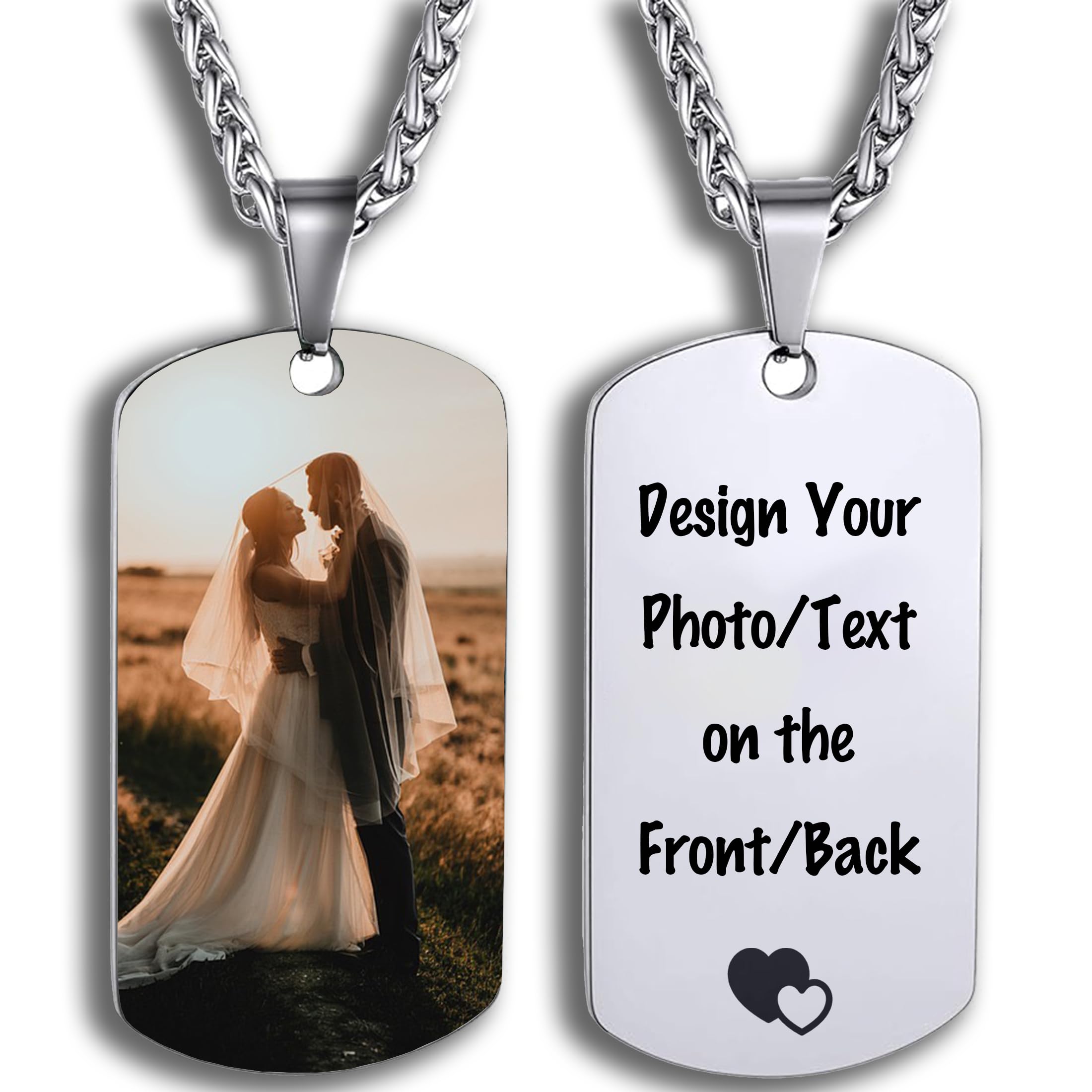 CustomCollar Colgante Personalizado Acero Inoxidable, Grabado Nombre/Texto/Fecha Collar con Imagen, ejército de estilo militar para perro de acero inoxidable para hombre Mujer