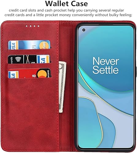 Miniatura 10 de iCoverCase Funda tipo cartera para OnePlus 8T con soporte para tarjeta de crédito, piel sintética magnética de alta calidad, función atril, función