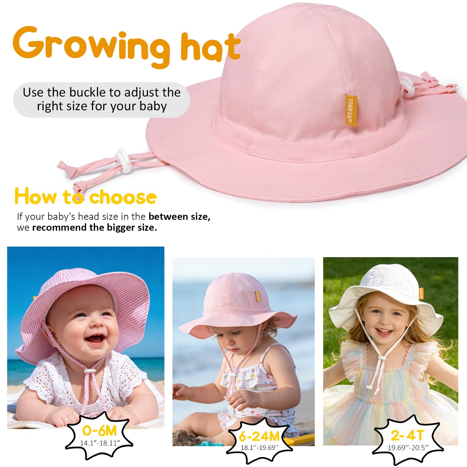Cappello da sole per neonata con UPF 50+, cappello da spiaggia regolabile per bambini con tesa larga