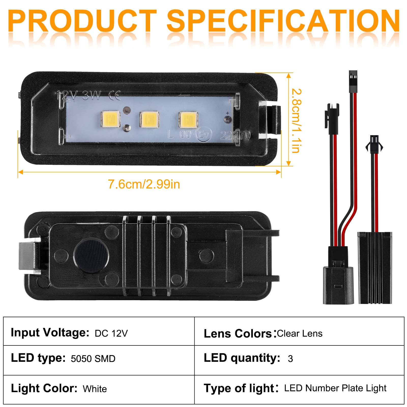 2 sztuki oświetlenia tablicy rejestracyjnej LED do VW Golf 4 5 6 7 Lupo Scirocco Polo 9N 6R Pa-ssat 3c B6 Limousine CC Phaeton NEW Beetle 2 EOS, tablica rejestracyjna z magistralą CAN, 3 SMD