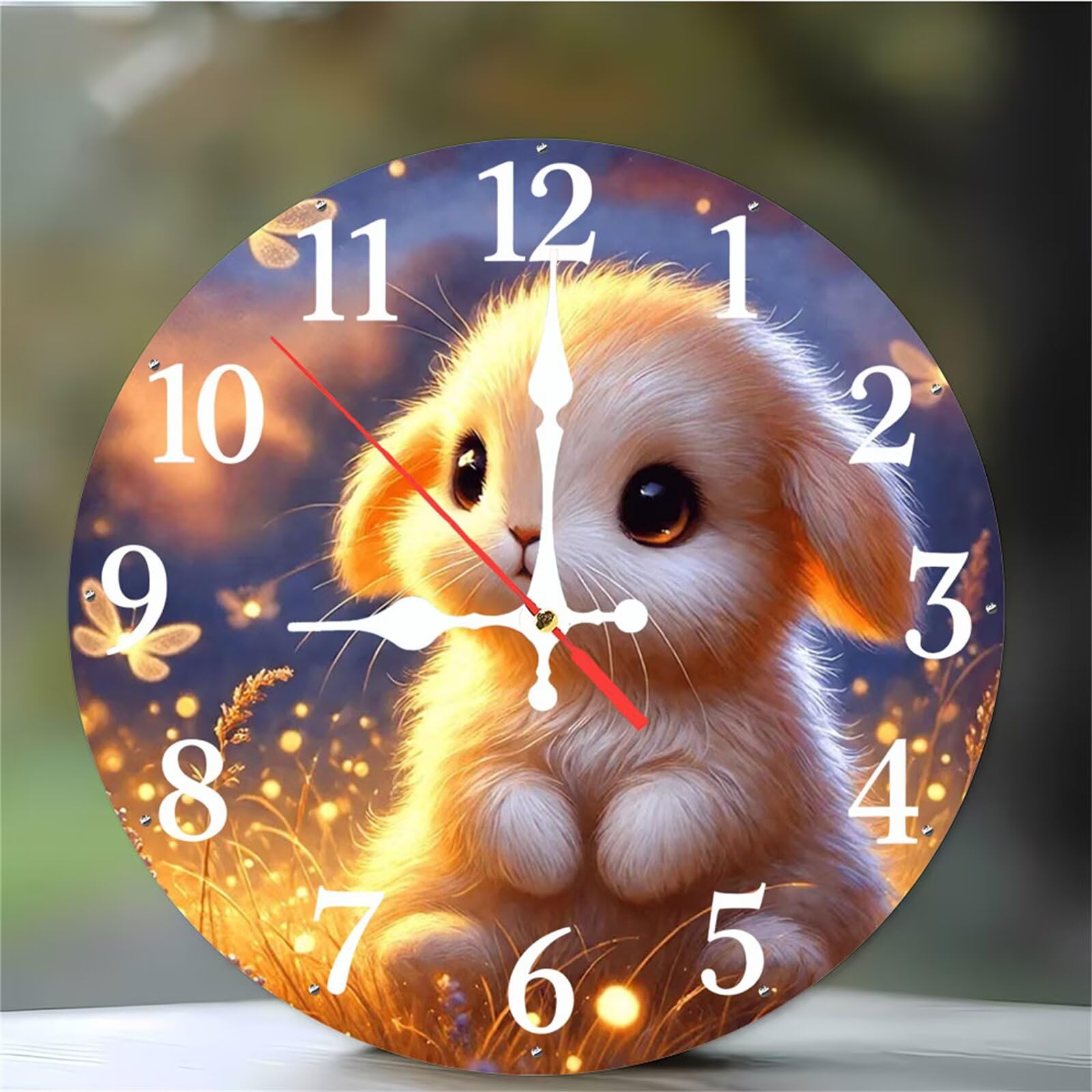 Horloge murale ronde lapin de nuit pour décorer une chambre d'enfant