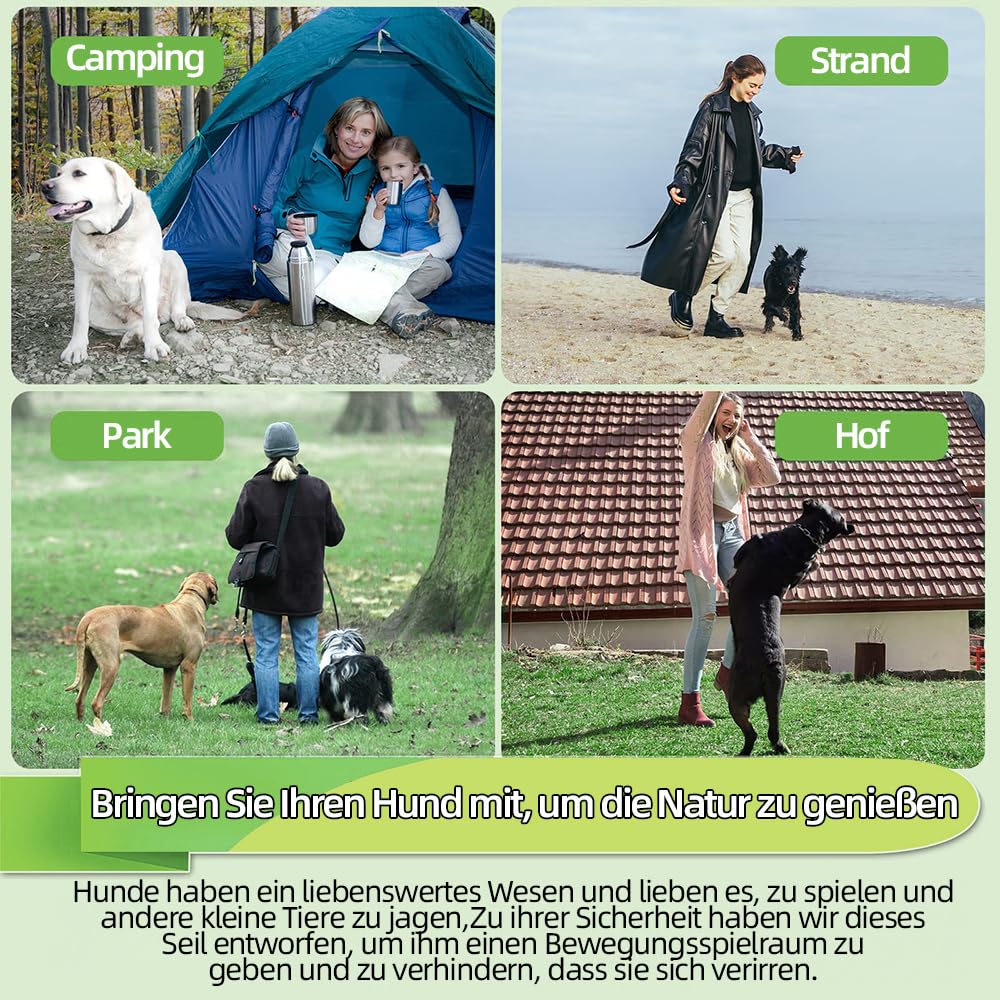 Guinzaglio per cani, 3/6/9/15 m, antimasticazione, per cani di taglia media e grande (verde, 15 m)
