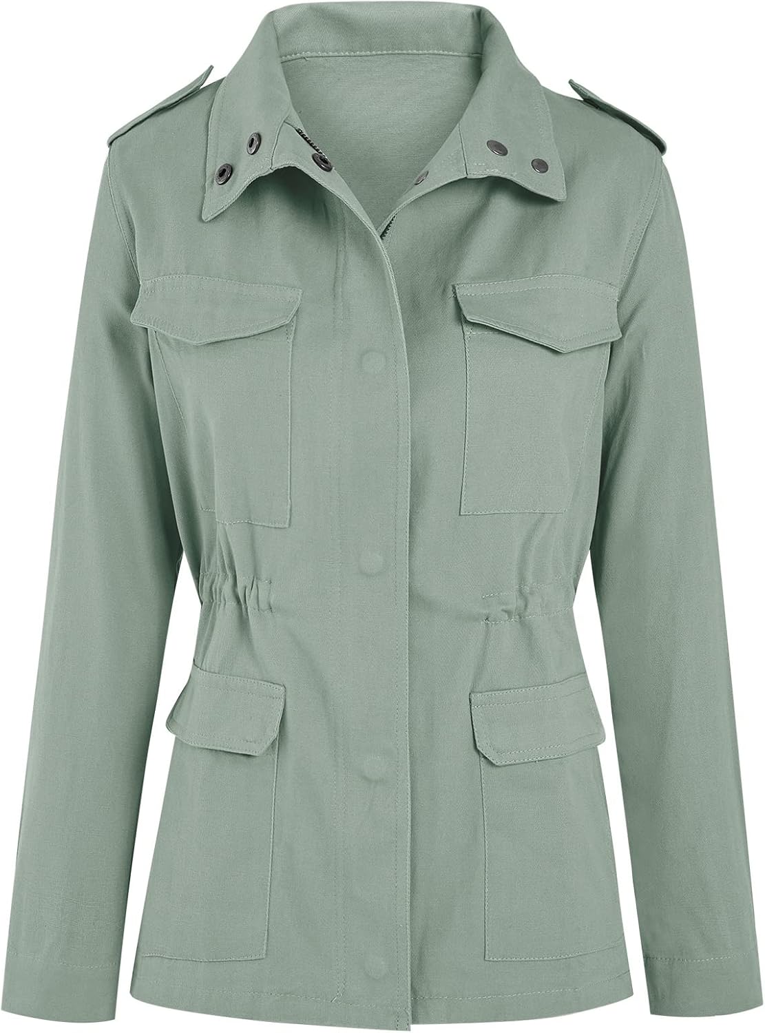 Soulomelody Women Military Anorak Jackets Zip Up Snap Buttons Parka Safari Utility Coats Outwear with Pocket - Image 4