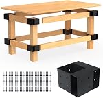 Heavy Duty Workbench Bracket Kit – Set of 4 Steel 3-Way Brackets for 4x4 and 2x4 Lumber, Ideal for DIY Garage Work Bench Legs, Woodworking Tables, Workshop Shelves, Planer Stands, and Kitchen Islands