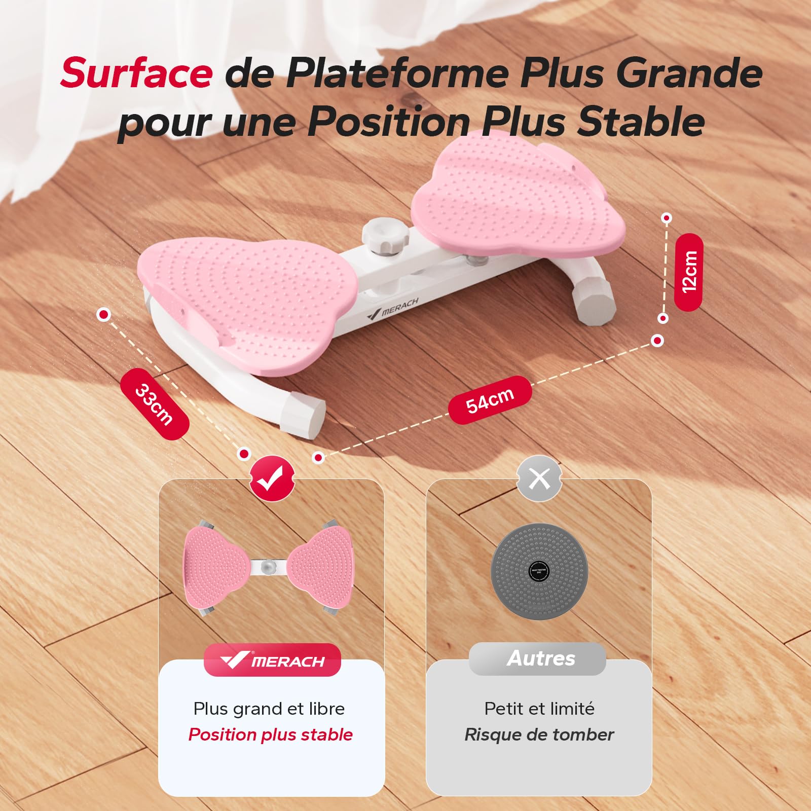 MERACH Twist Waist Board, Twist Disque de Taille avec 2 Élastiques de Résistance, Planche à Torsion Fitness pour l'Entraînement de la Taille＆Hanches, Faible Bruit, 136 KG Max pour Maison