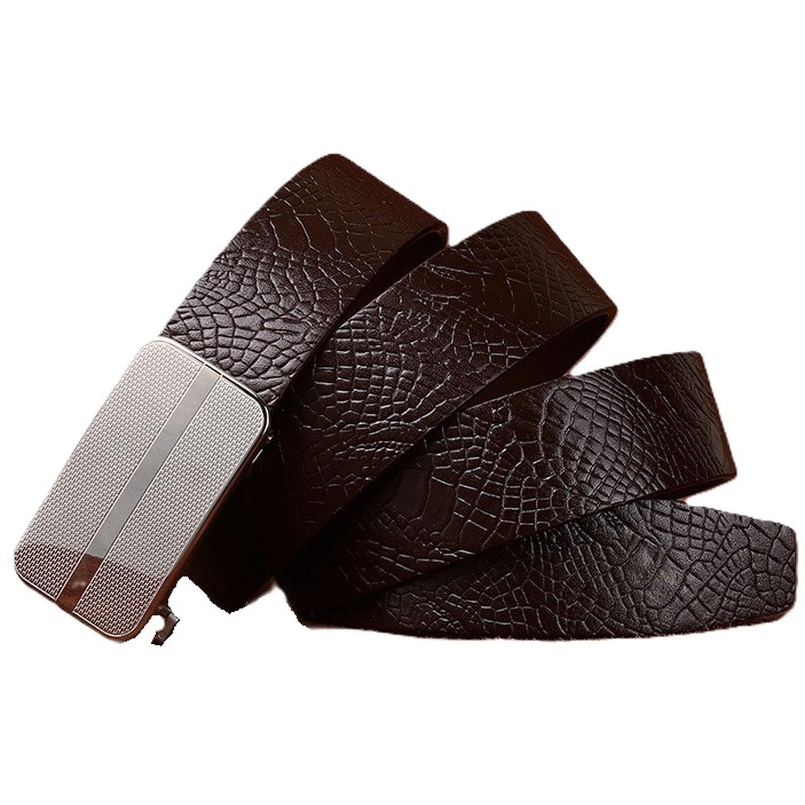 AGUTALITHIC Men Belt Dragon Claw Embossed Leather Strap with Ratchet Automatic Buckle Slide Click 1 3/8" Casual Work Business(110cm/43, Coffee)