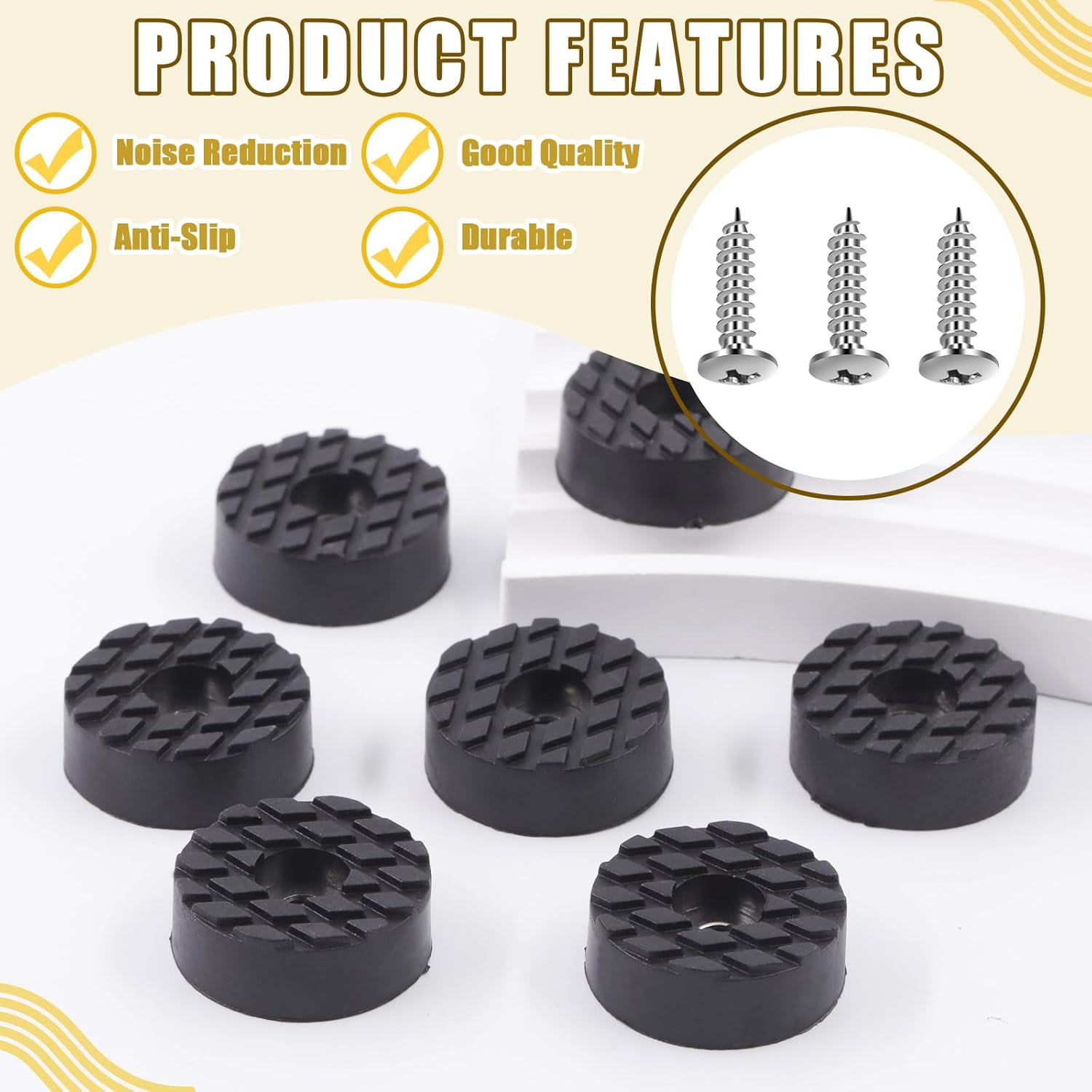 32Pcs 24mm/0.94” Furniture Pads with Screws, Round Screw-On Rubber Feet for Furniture, Non Slip Rubber Feet Bumpers Floor Protector for Table Desk Chair Sofa Leg