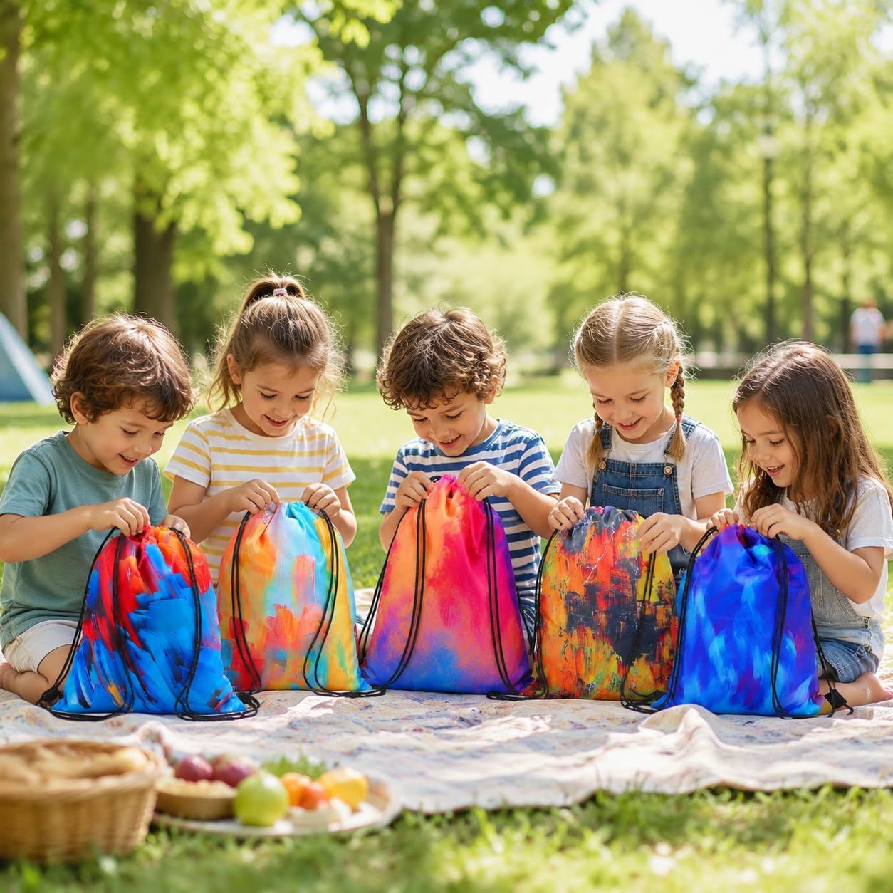 Jeffbaubl 15 PCS Tie Dye Drawstring Party Favor Bags, Colorful Party Goodie Bags, Small Drawstring Backpack, Tie Dye Birthday Gift Bag for Kids Birthday Supplies image 4