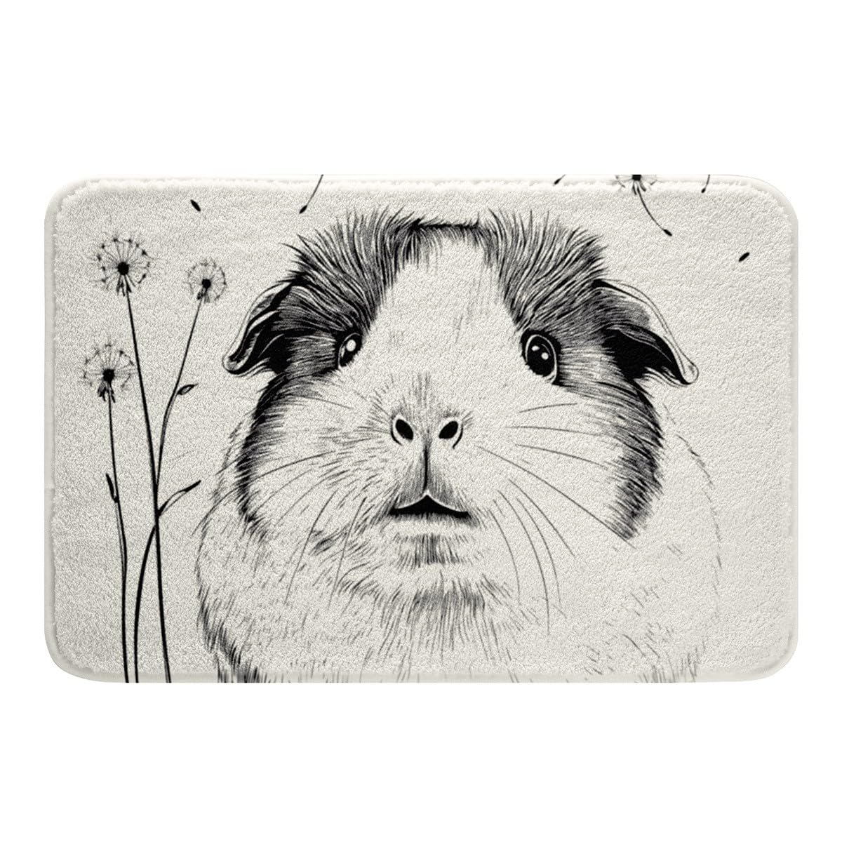 Erosebridal Guinea Pig Bath Mat Dandelion Bath Rugs Kawaii Cartoon Guinea Pig Door Mat for Kids Boys Girls Teens Cute Animal Plant Door Rug,Gray White
