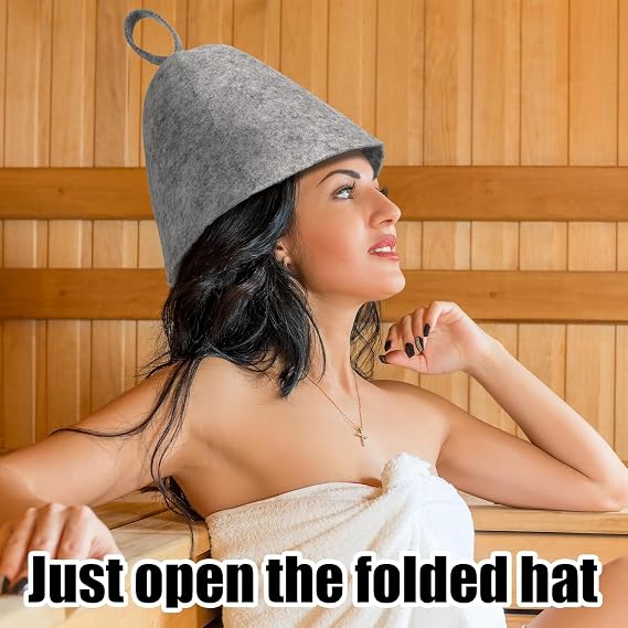 2 PCS Sauna Hat for Men, Ergonomi Felted Sauna Cap, Sauna Hat for Women, Essential Steam Room Sauna Accessories, for Traditional Infrared Steam Rooms Essential Parts(Grey)