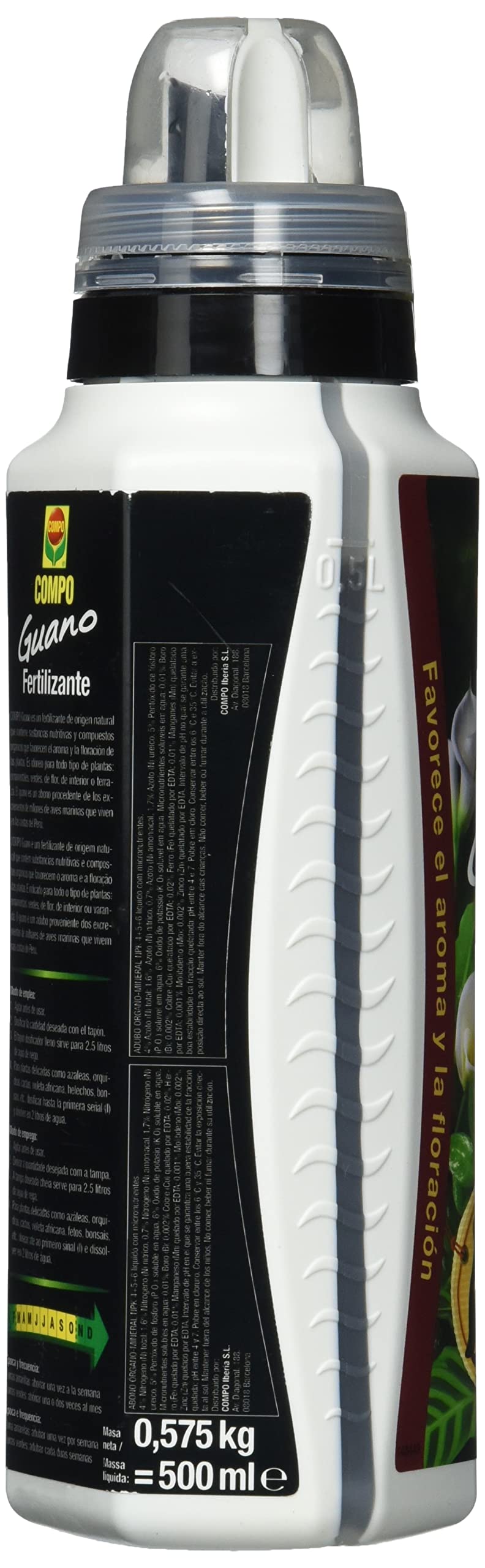 COMPO Fertilizante con guano para plantas de interior, balcón y terraza, Fertilizante líquido, 500 ml