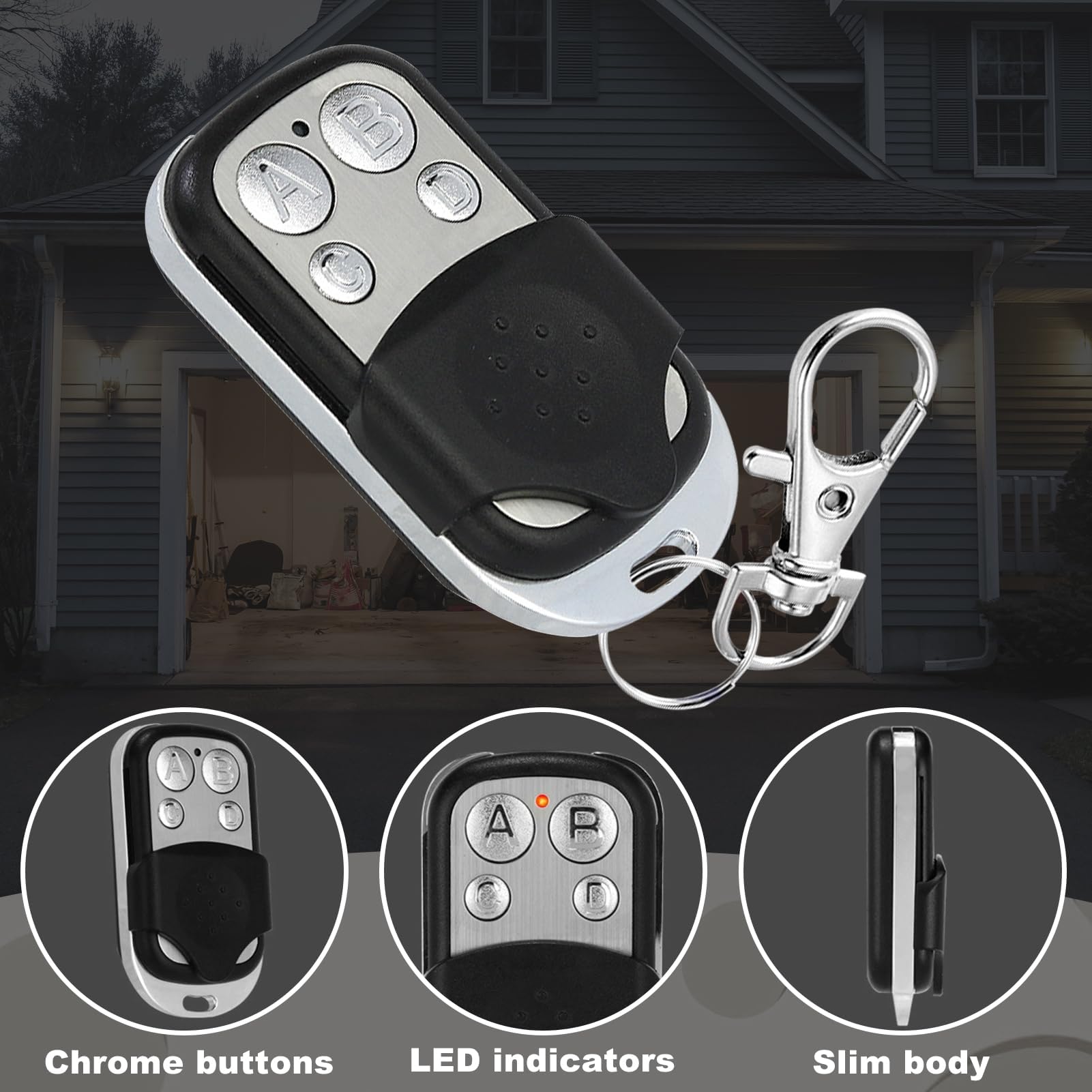 2 Piezas Mando Garaje Universal 433MHz, Mando Garaje Clonador con 4 Botones, MandoPuerta Garaje Codigo Fijo, MandoDistancia Garaje, MandodeGaraje, MandoParking para Puerta deGaraje Automática
